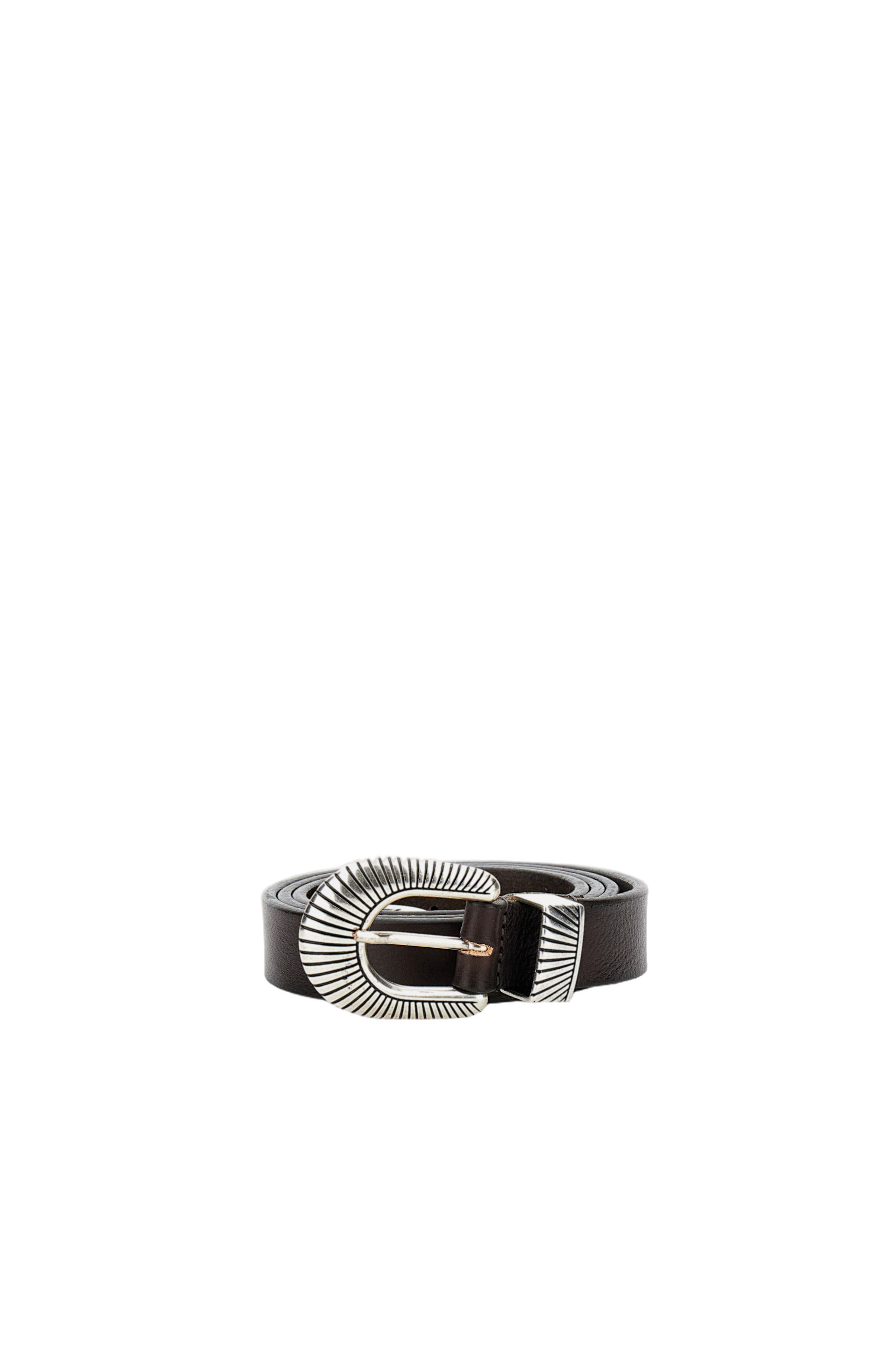 Distinctive Silver Buckle Leather Belt
