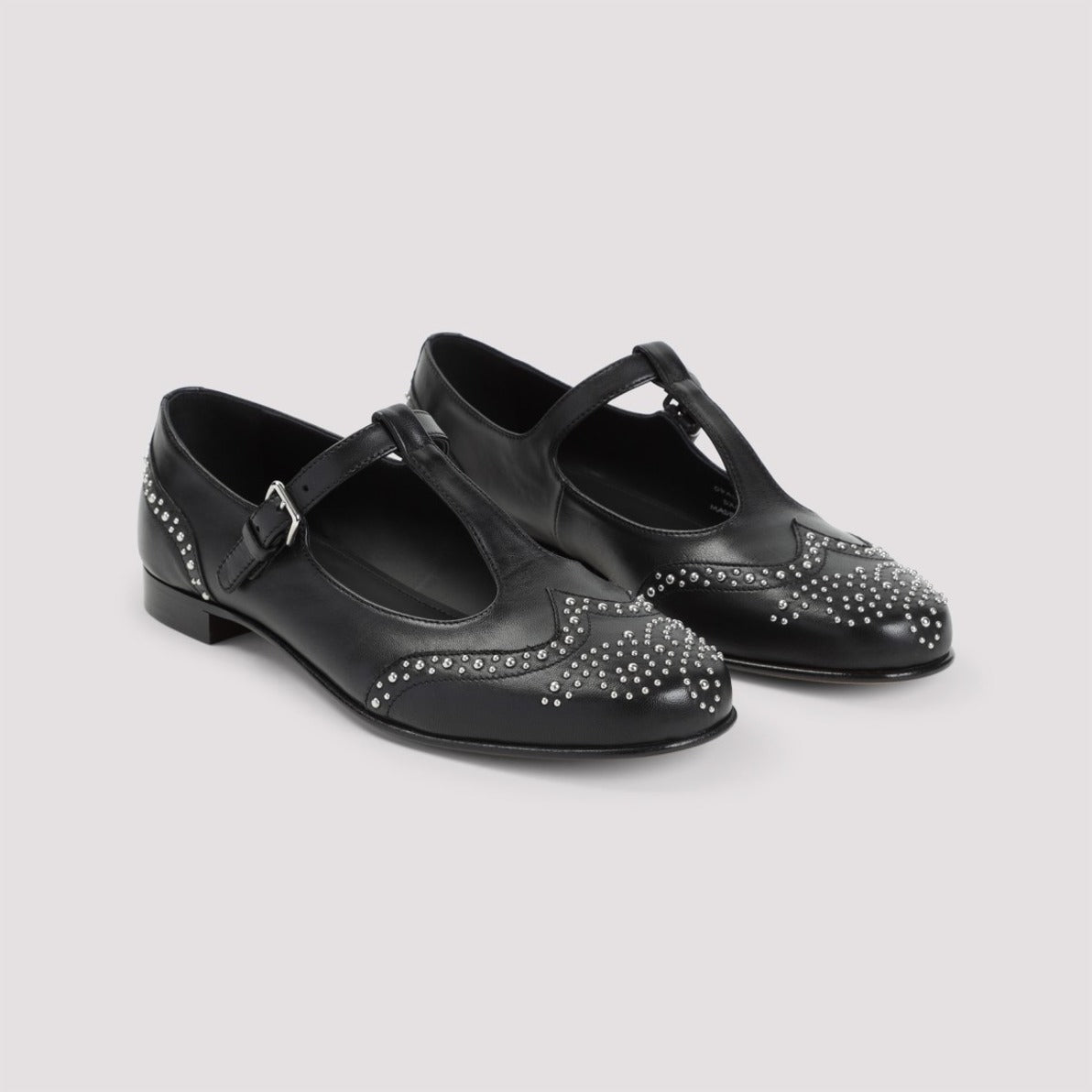 T-Strap Black Sandals With Decorative Studs