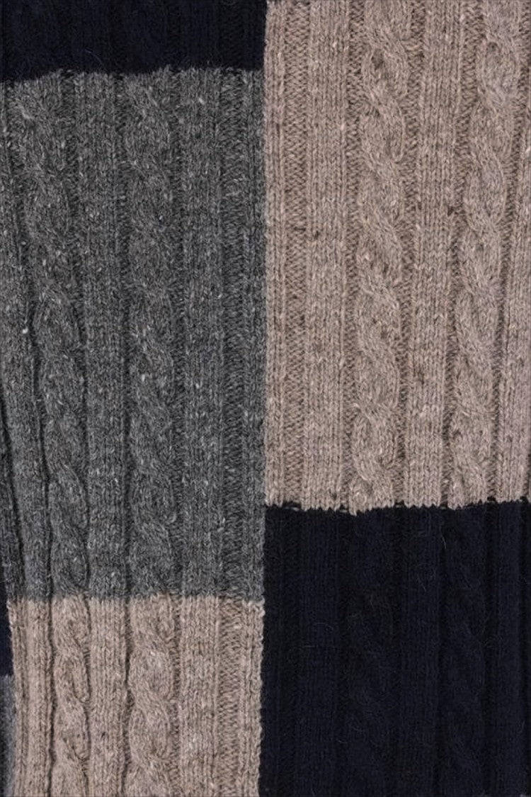 Patchwork Cable Knit Cardigan With Button-Up Front