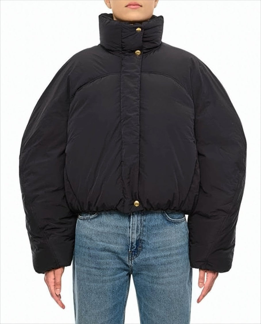 Cropped Black Puffer Jacket with Oversized Sleeves