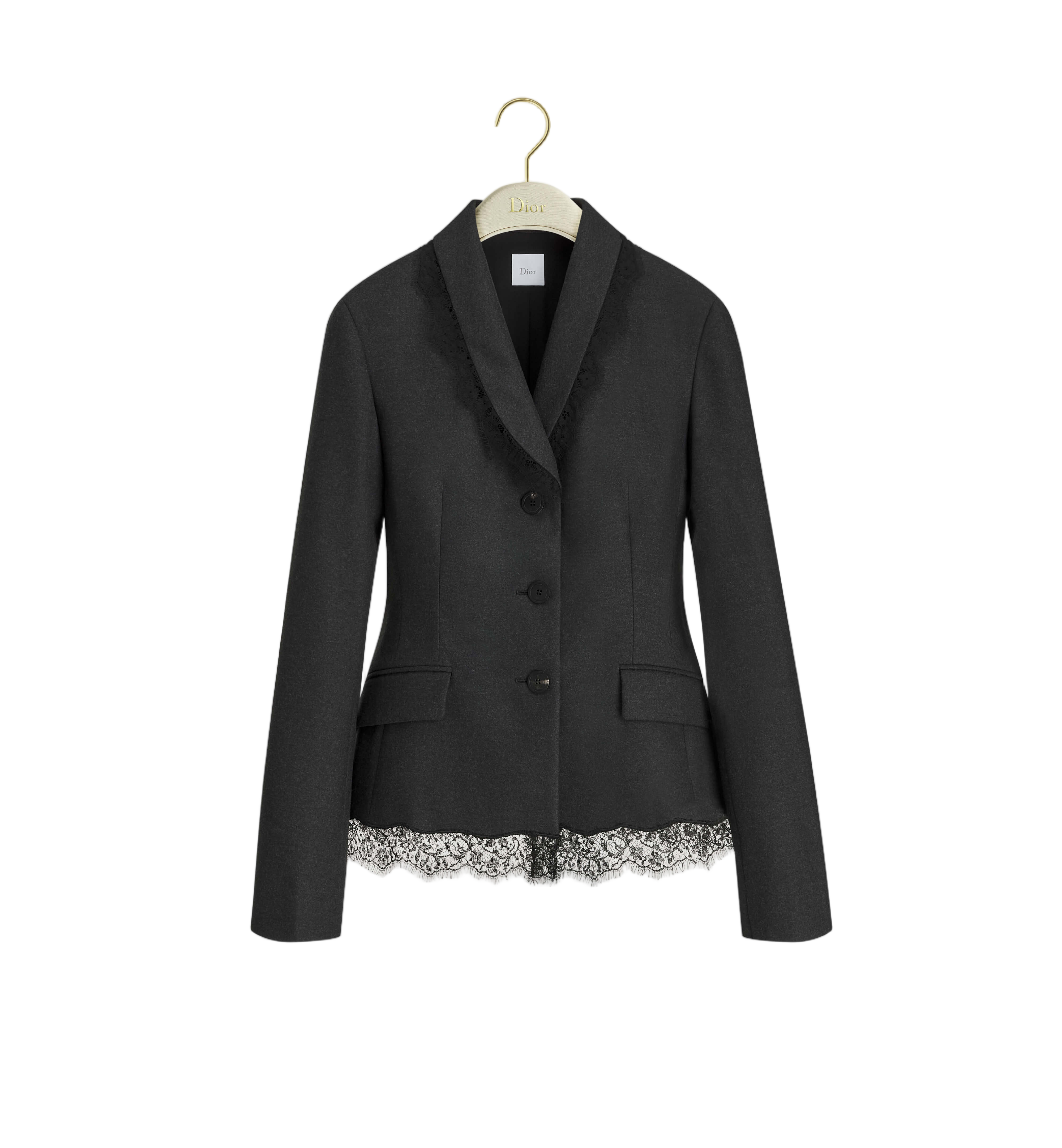 Tailored Fitted Jacket With Lace Trim And Flap Pockets
