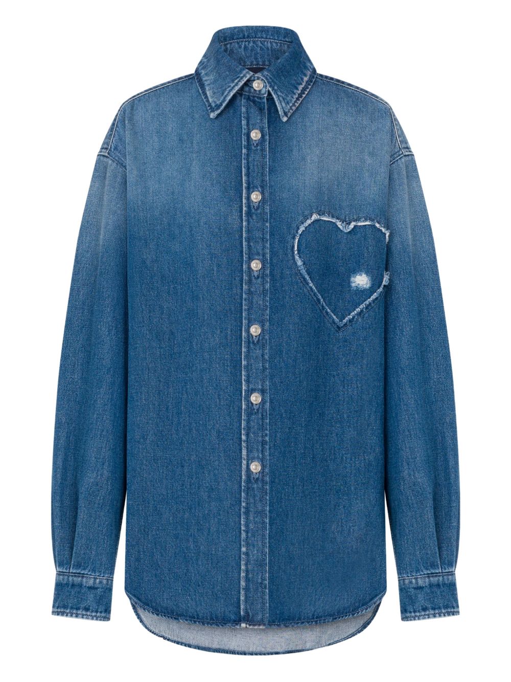 Frayed Heart Patch Denim Shirt