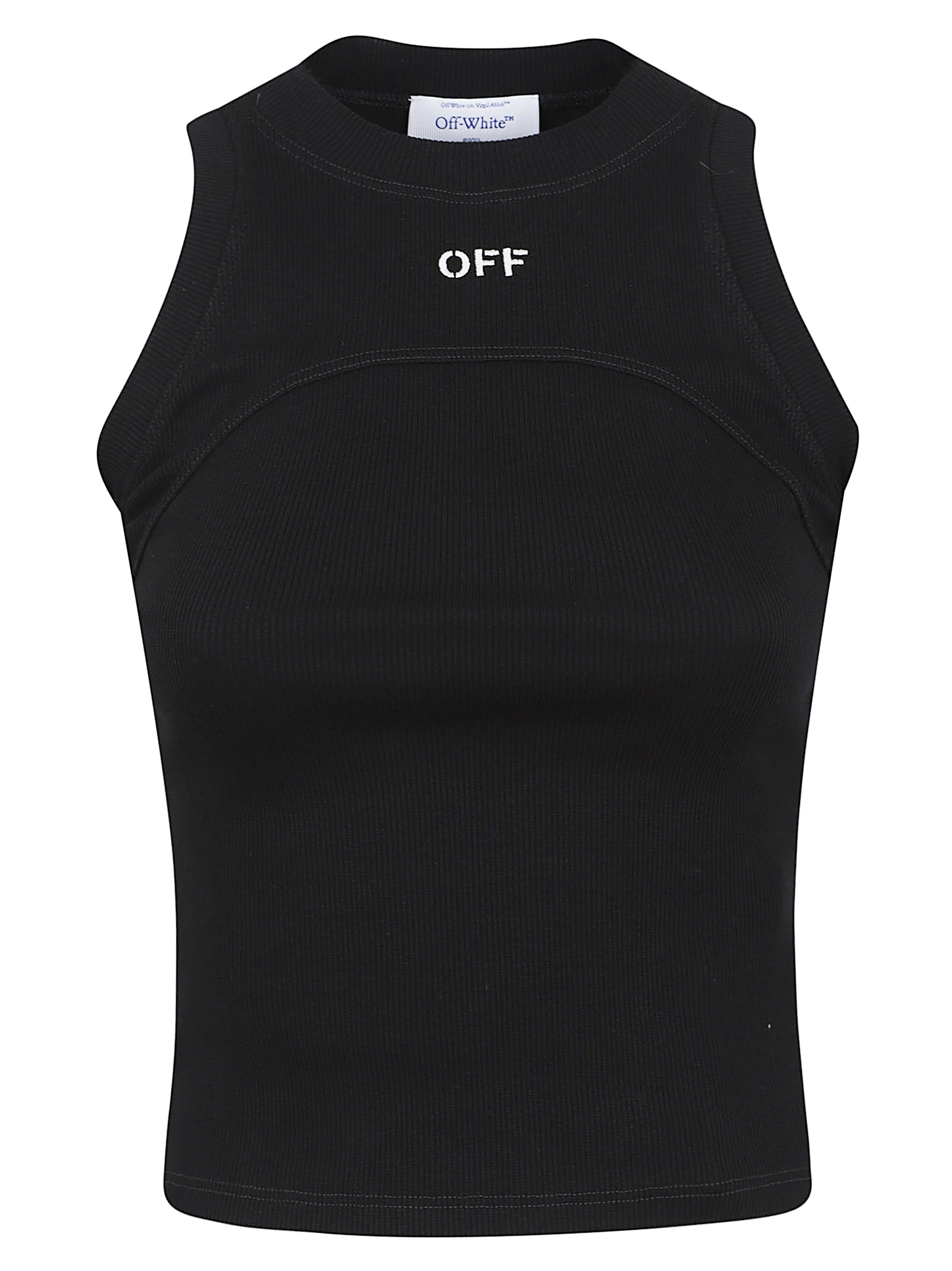 Ribbed Black Sleeveless Top with High Neckline