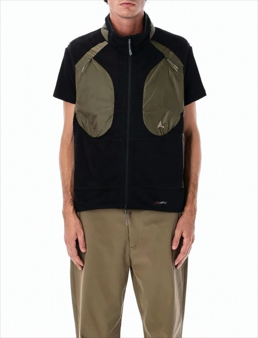 Textured Black Vest with Olive Green Accents