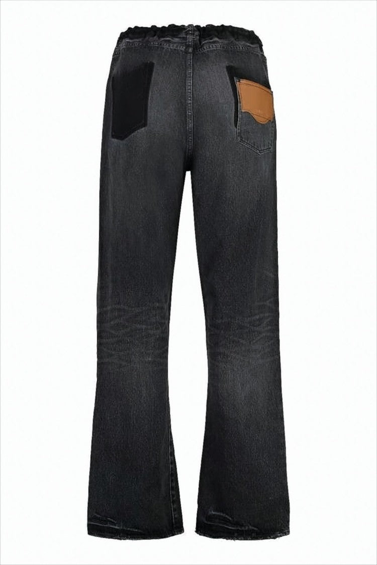 Relaxed Fit Dark Wash Denim Pants With Unique Elastic Waistband