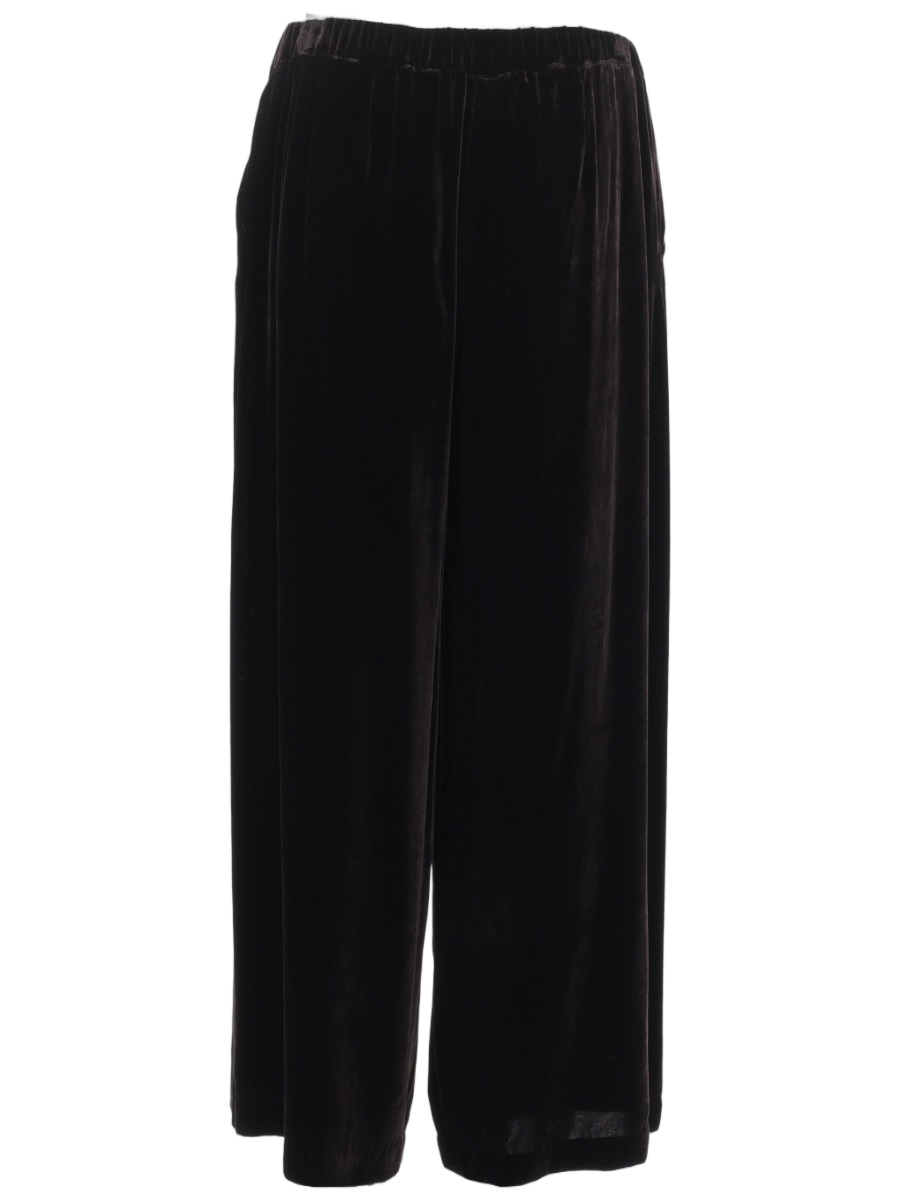 Cropped Wide-Leg Pants with Elastic Waistband and Velvety Texture