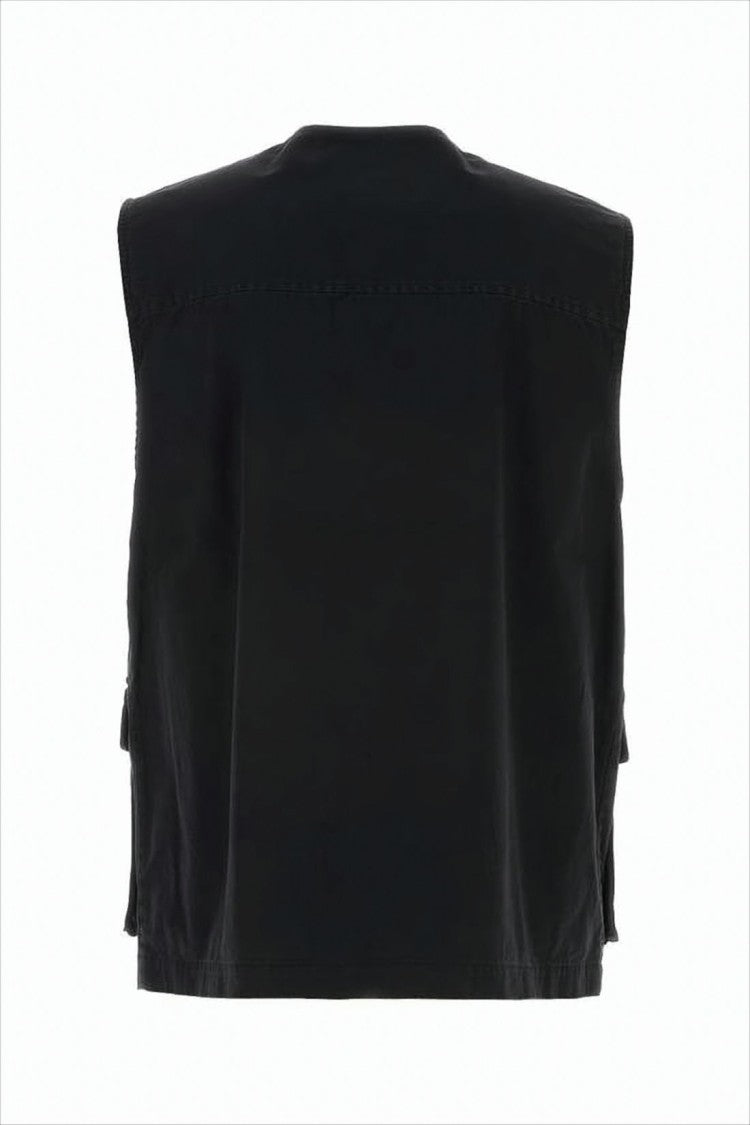 Utilitarian Black Cotton Vest