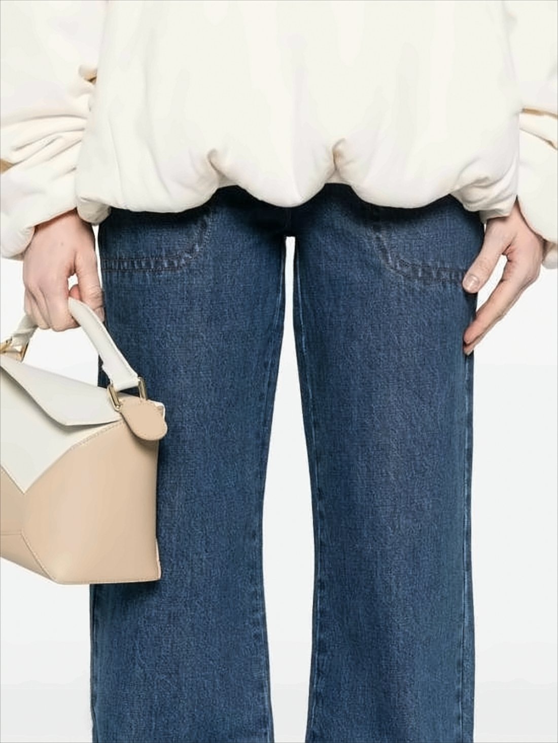 Wide-Leg Blue Denim Trousers with High Waist