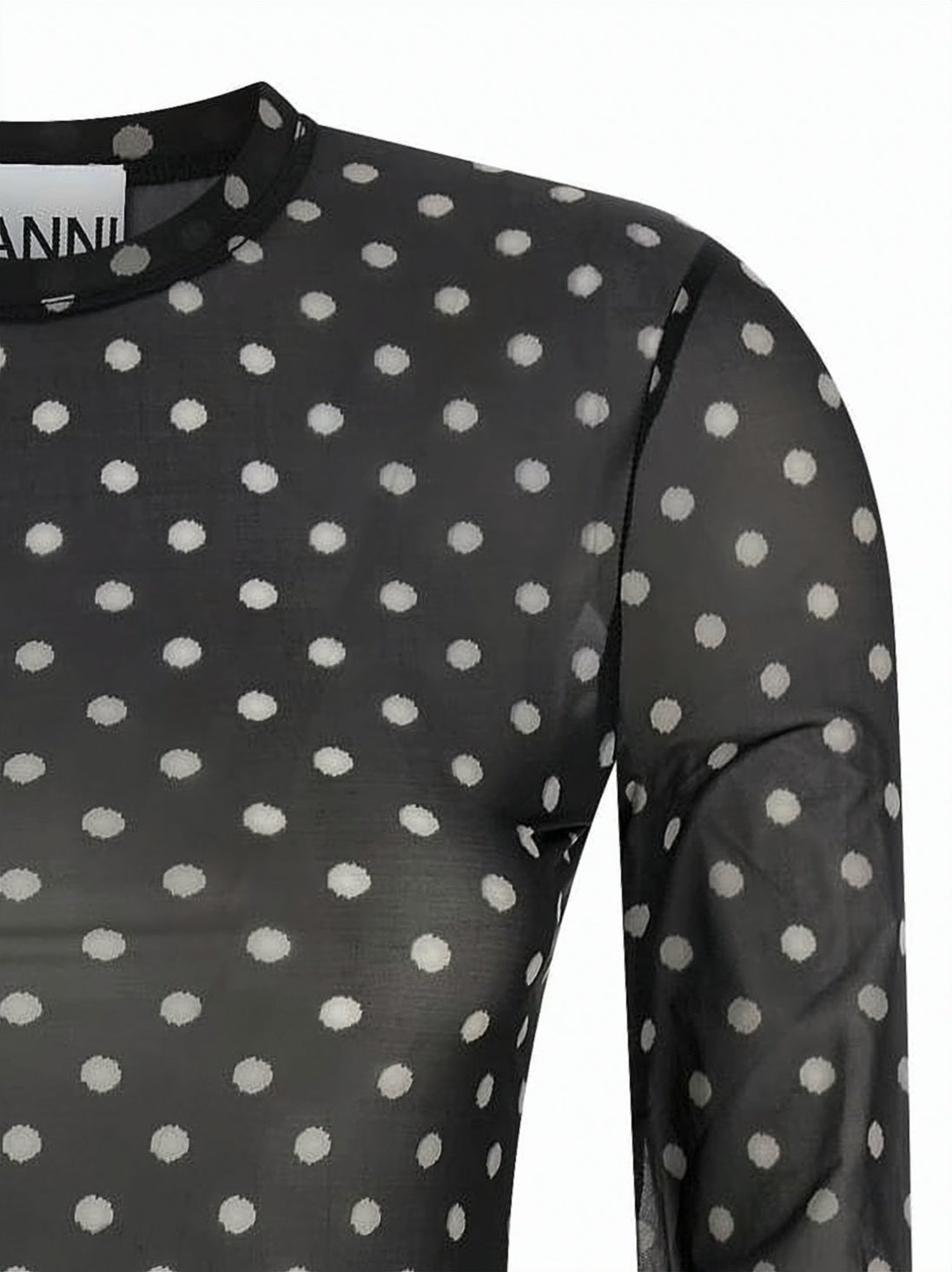 Sheer Long-Sleeve Top with All-Over Polka Dot Pattern
