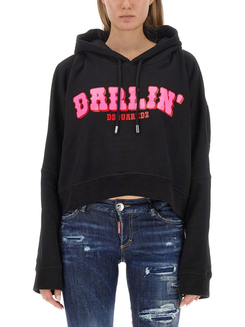 Cropped Hoodie With Bold Logo