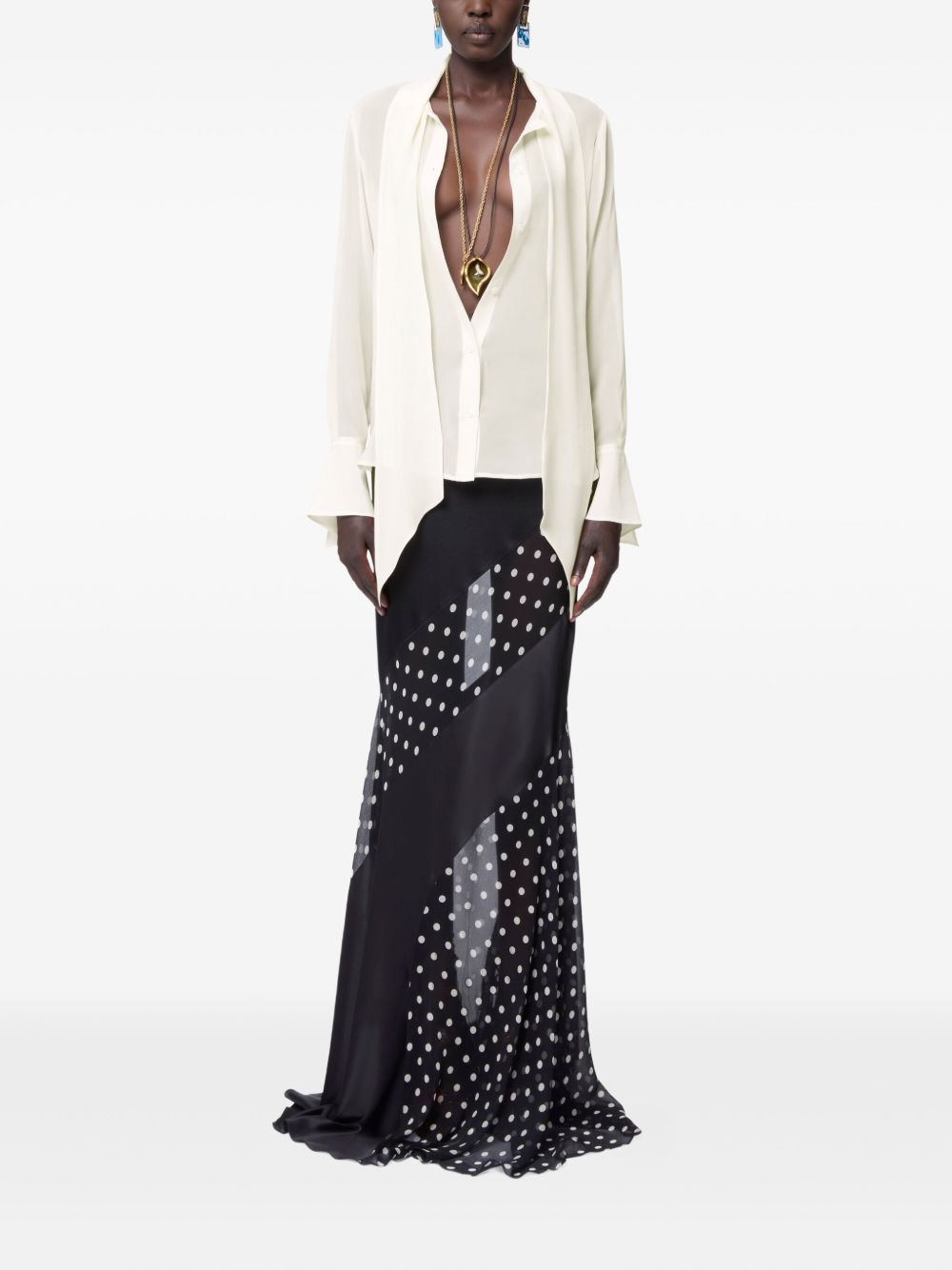 Cream Silk Blouse with Tie Neck