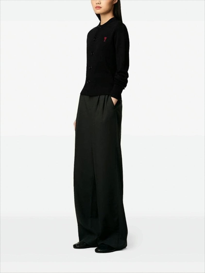 Cropped Black Wool Cardigan with Round Neckline