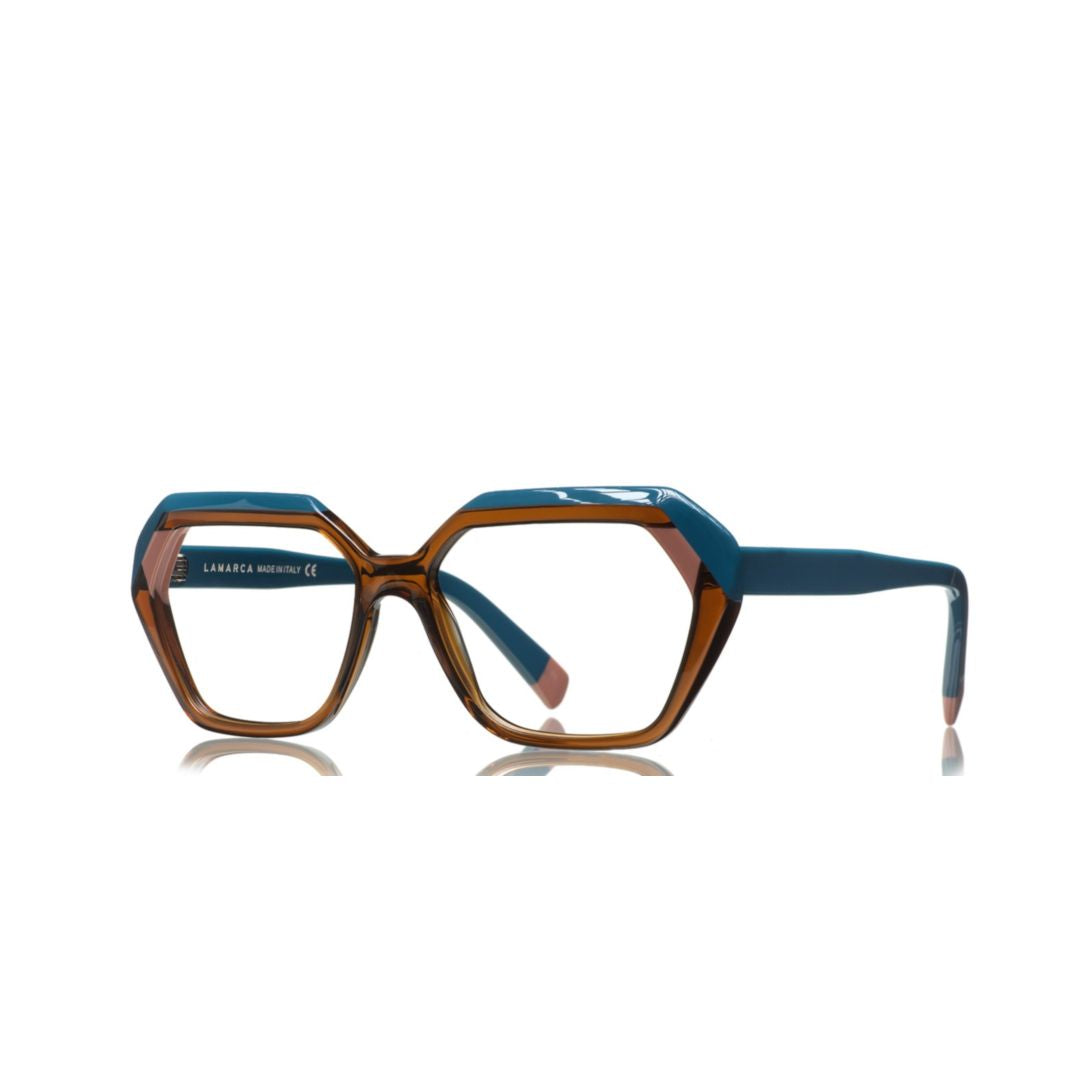 Fusioni 157 Hexagonal Geometric Frame Eyeglasses with Two-Tone Accents