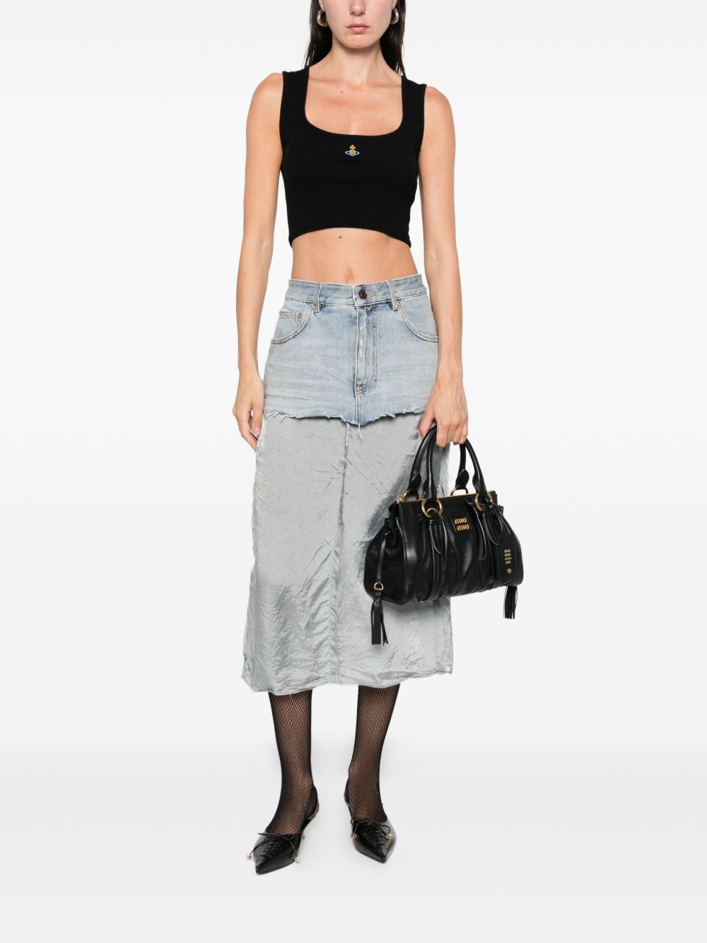 Black Ribbed Scoop Neck Orb Top