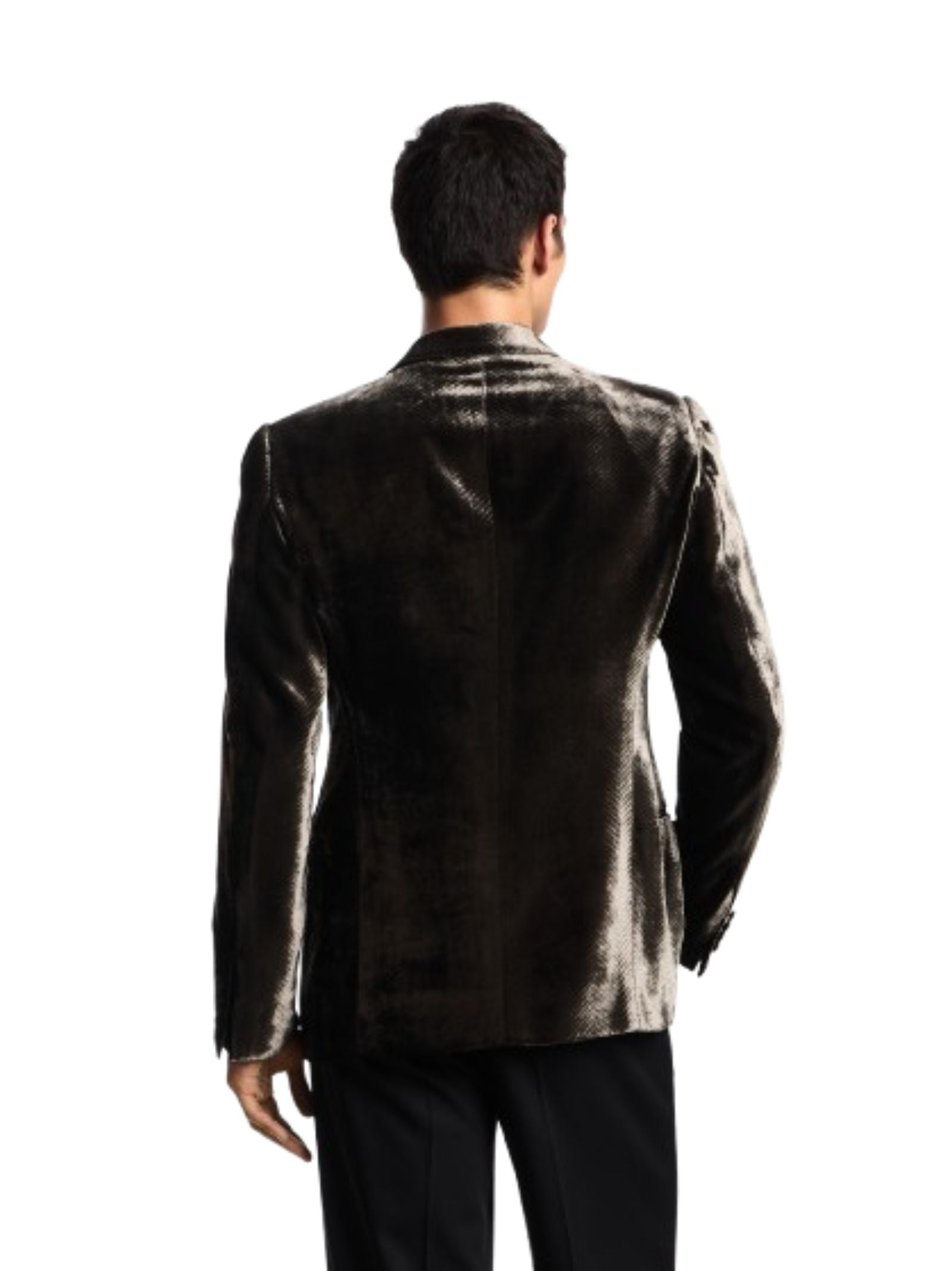 Double-Breasted Herringbone Velvet Blazer