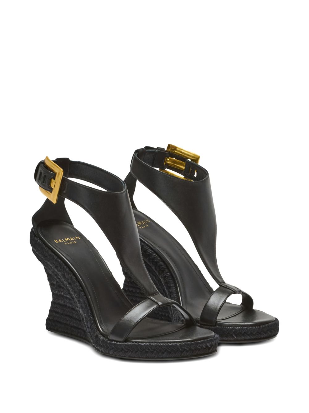 Textured Black Wedge Sandals