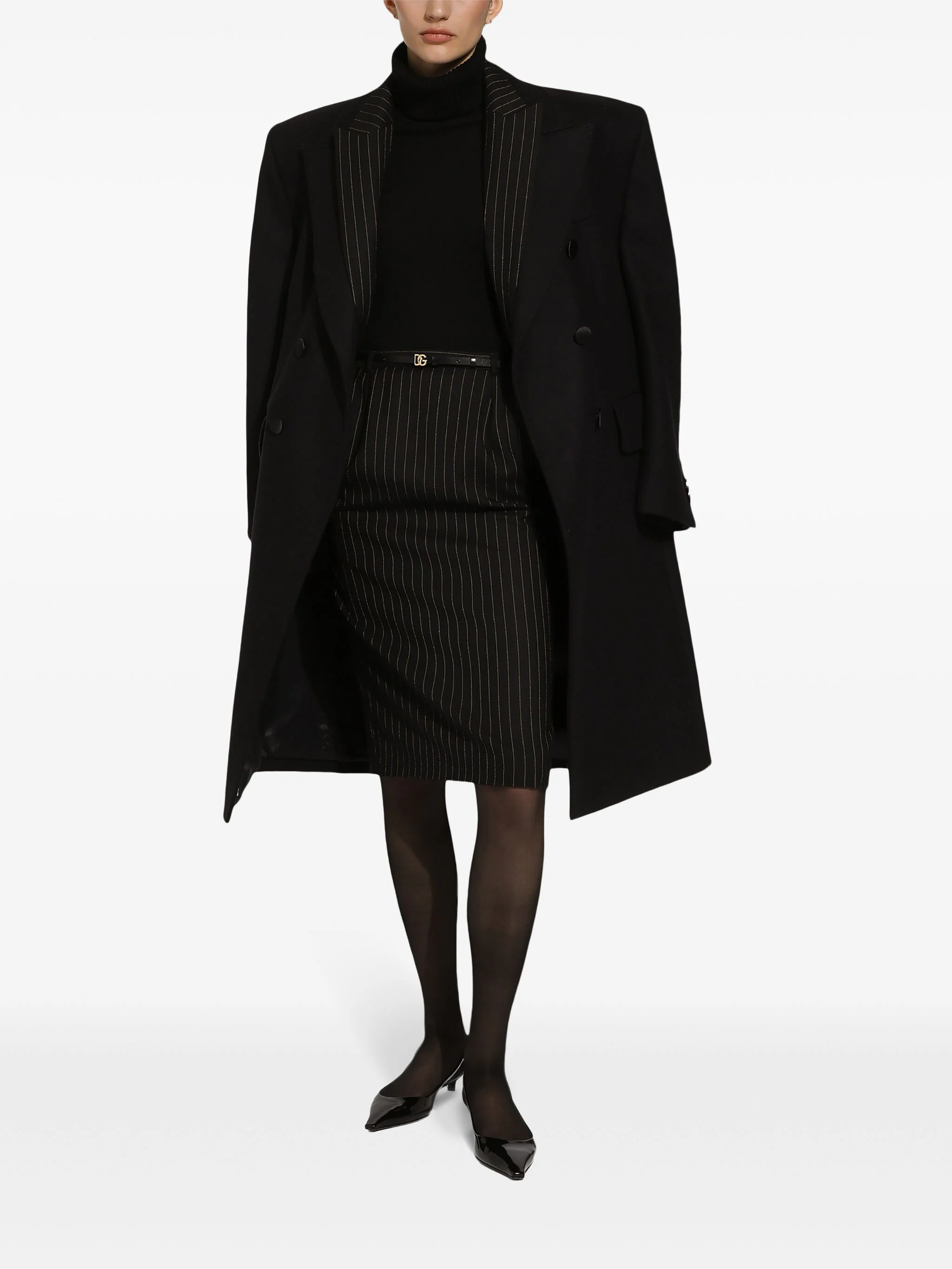 Black Cashmere Turtleneck Ribbed Accent Sweater