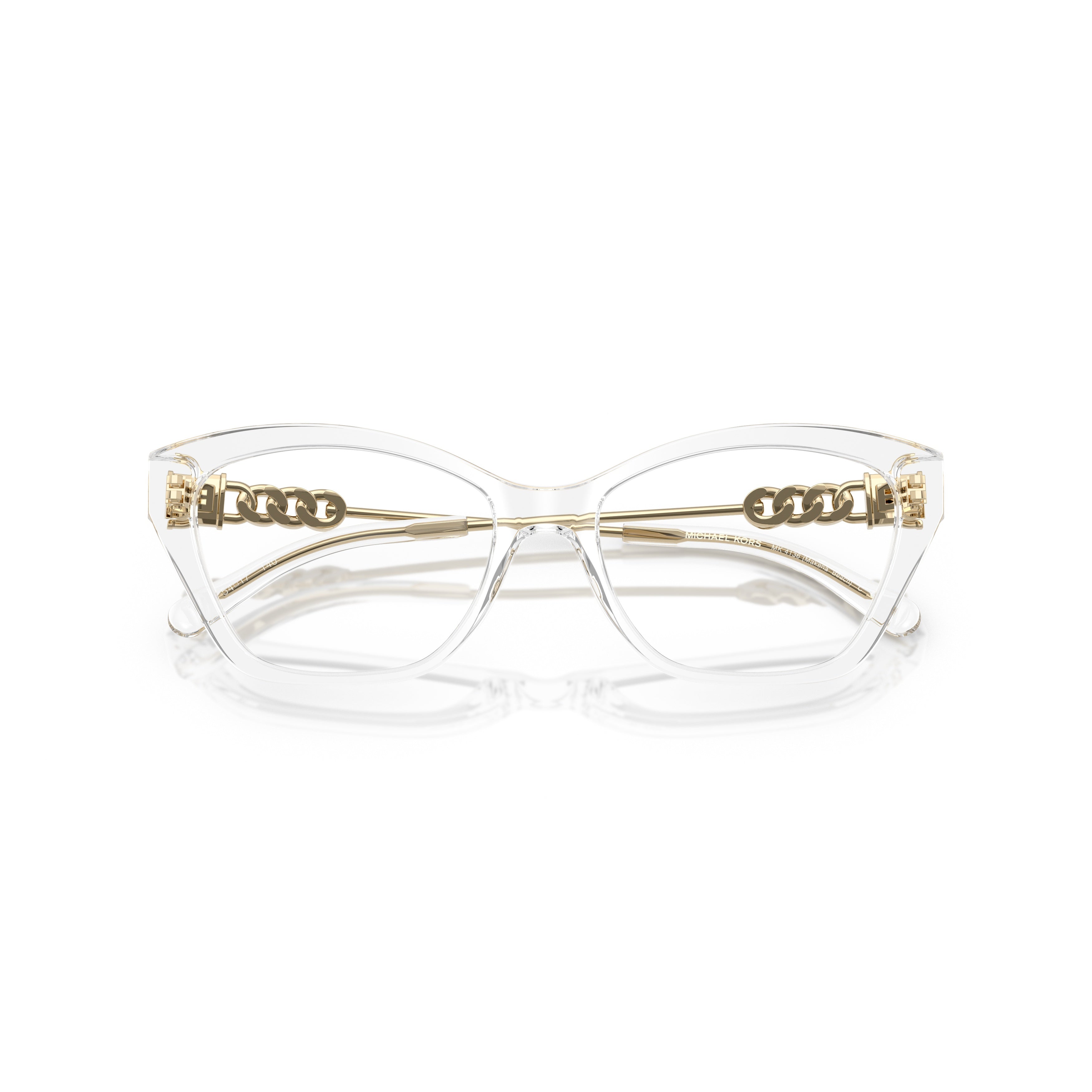 0mk4136 Transparent Cat-Eye Eyeglasses with Gold-Link Temples
