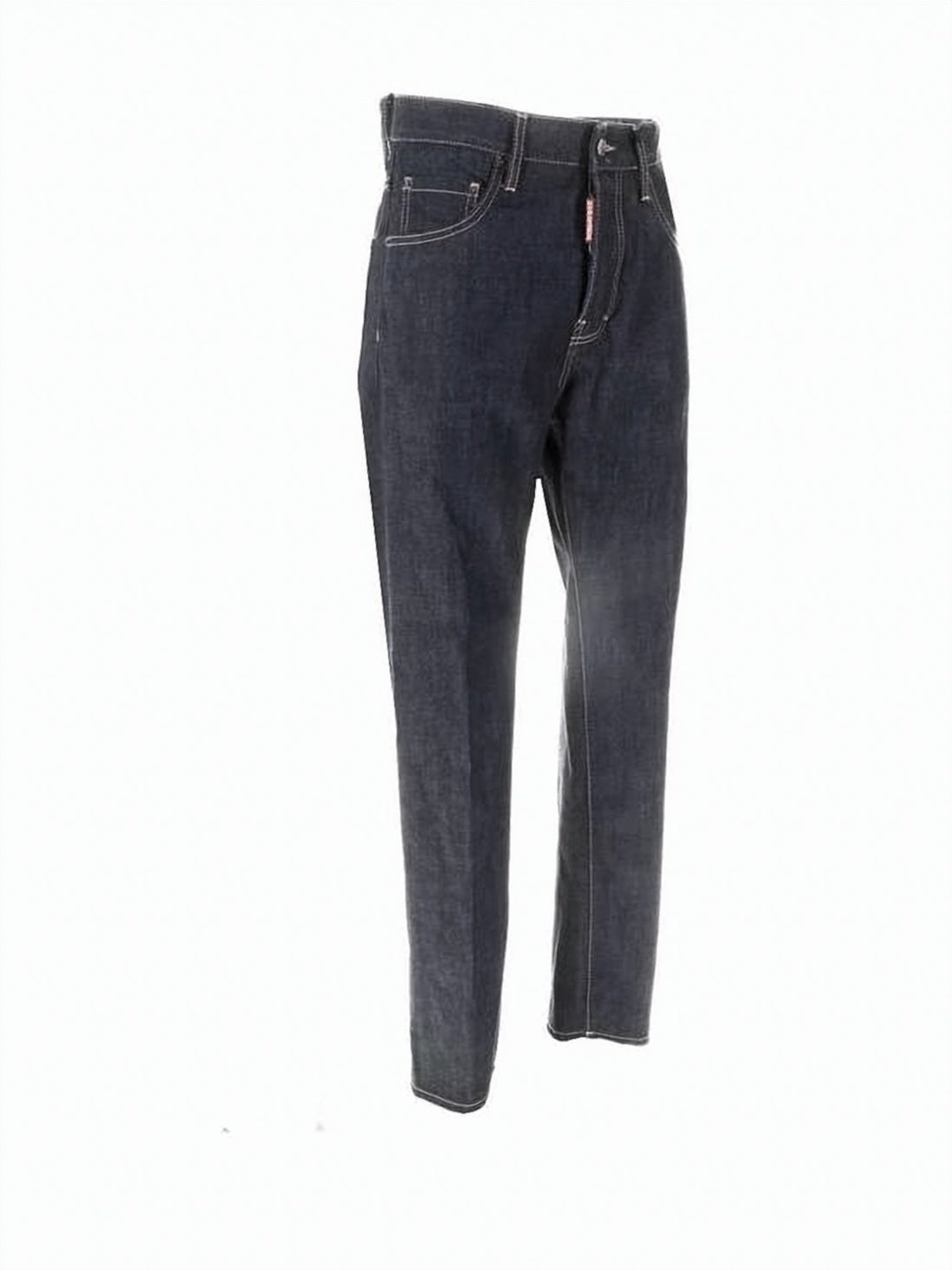 Classic Straight-Leg Denim Pants with Faded Wash and Leather Patch