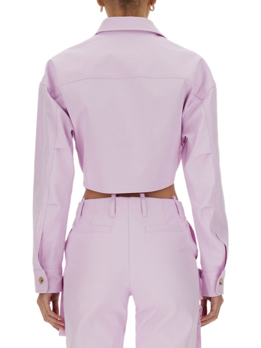 Cropped V-Neck Jacket With Buttoned Cuffs