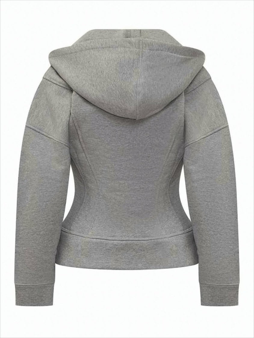Fitted Grey Jacket with Hood and Structured Seams