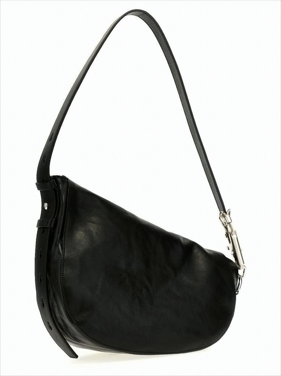 Crescent Black Cowhide Leather Shoulder Bag