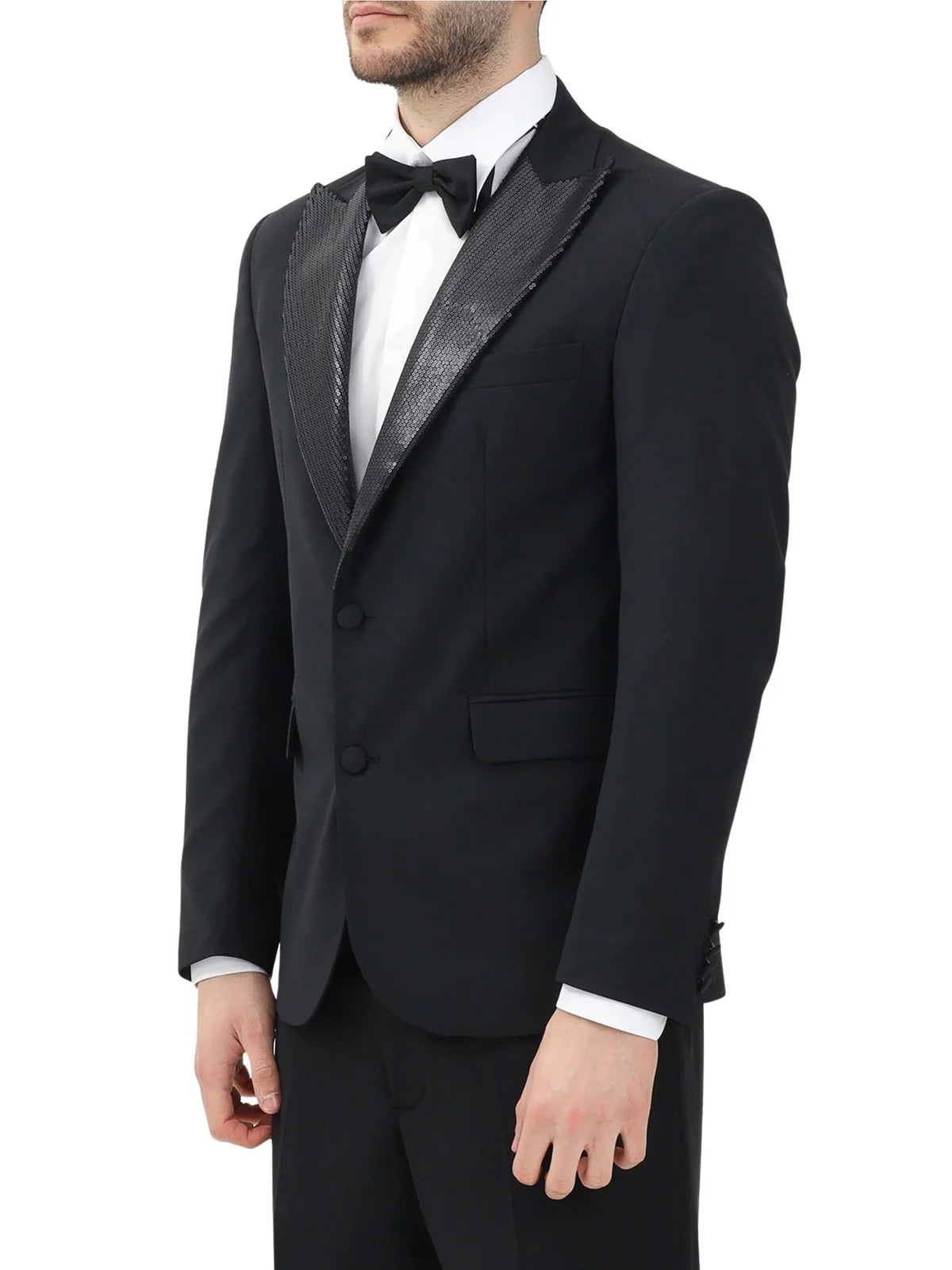 Black Polyester Wool Elastane Sequins Jacket