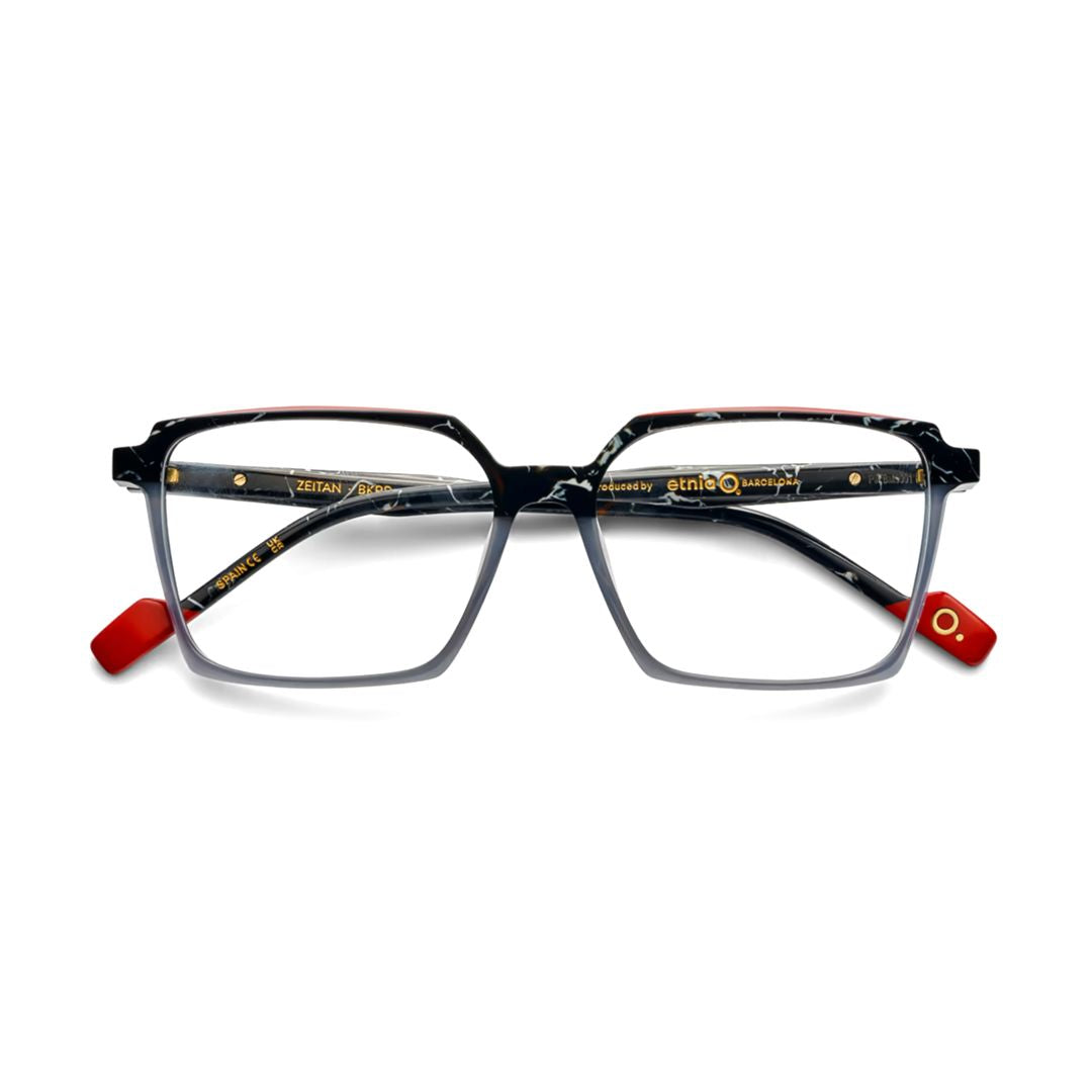 Zeitan Marbled Black Square Frame Sunglasses with Red Accents
