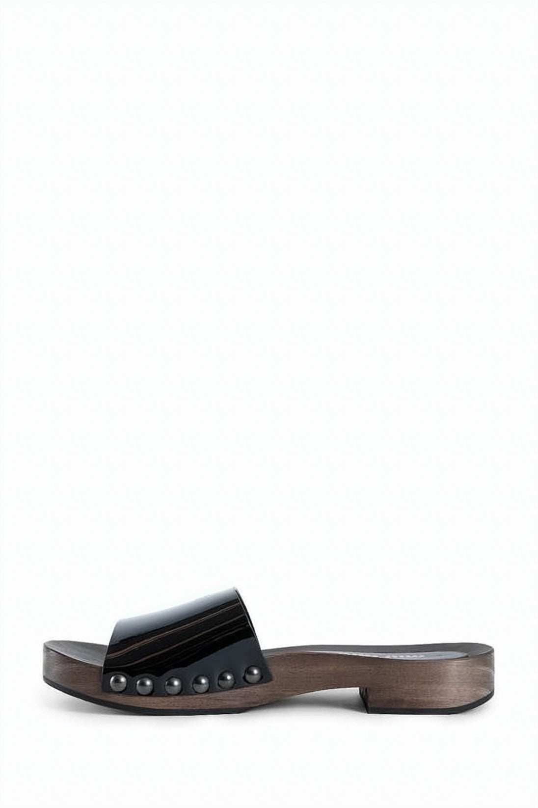 Patent Leather Slide Sandals with Studded Accents