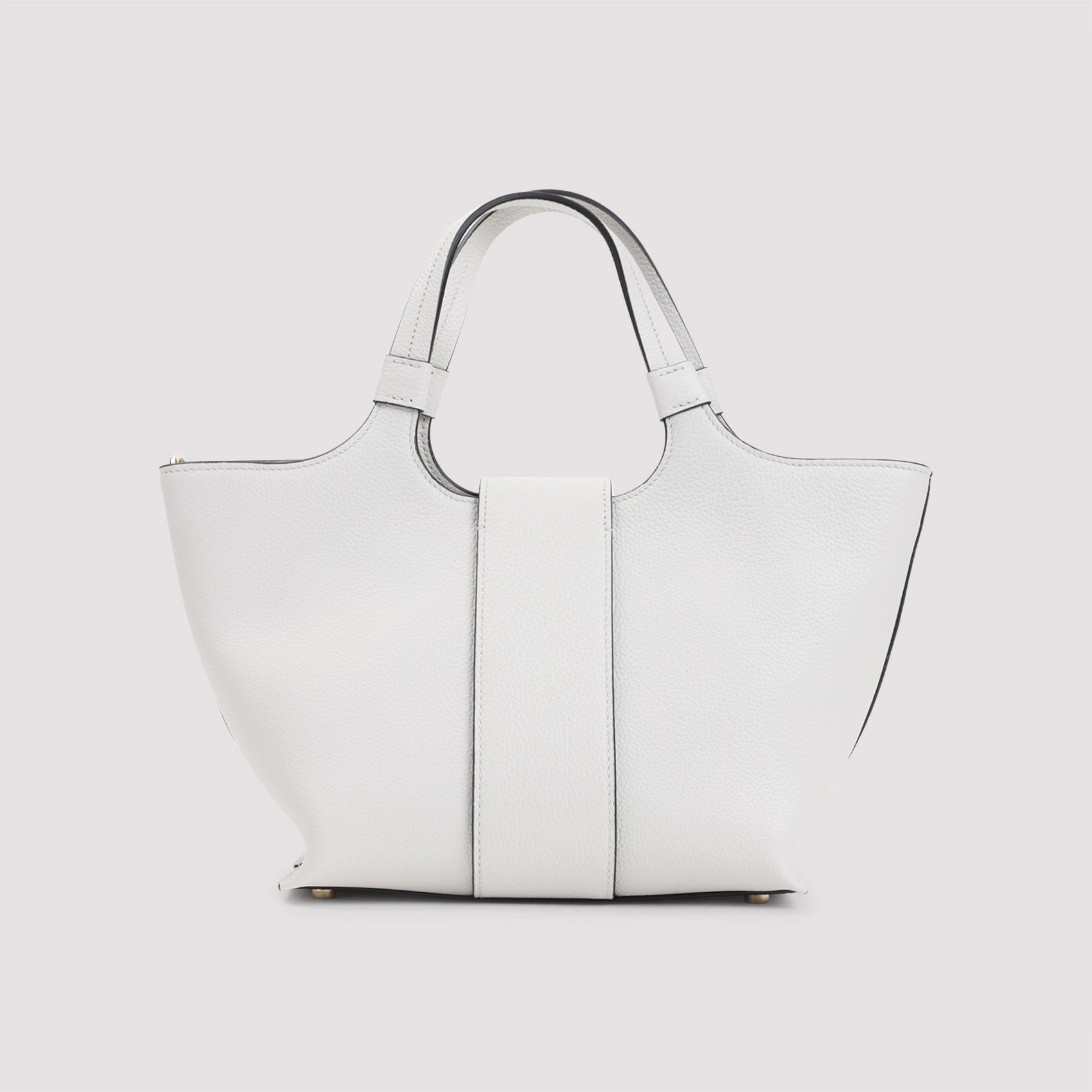 Structured Grey Leather Handbag With Metal Buckle