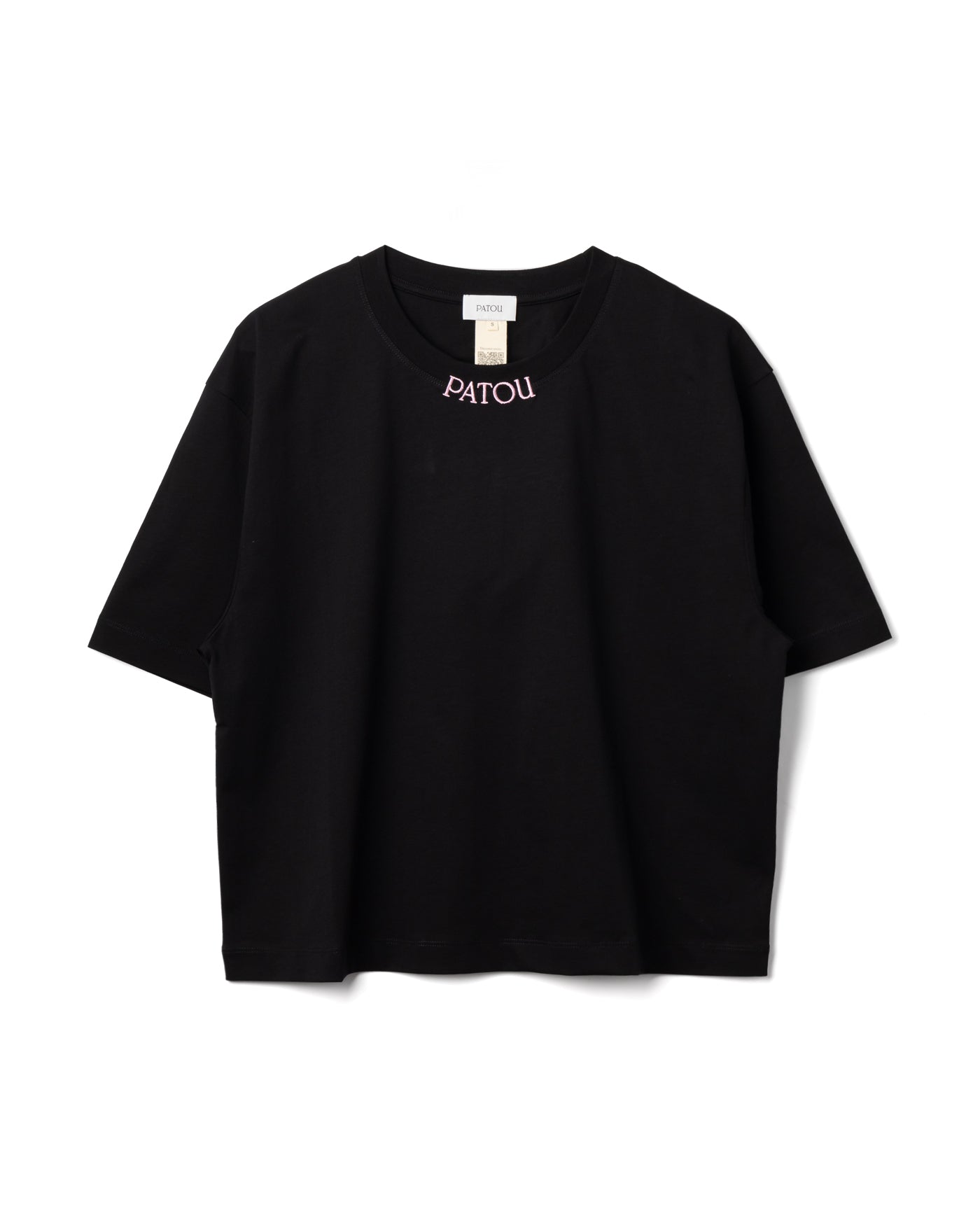 Cropped T-Shirt With Embroidered Collar In Deep Black