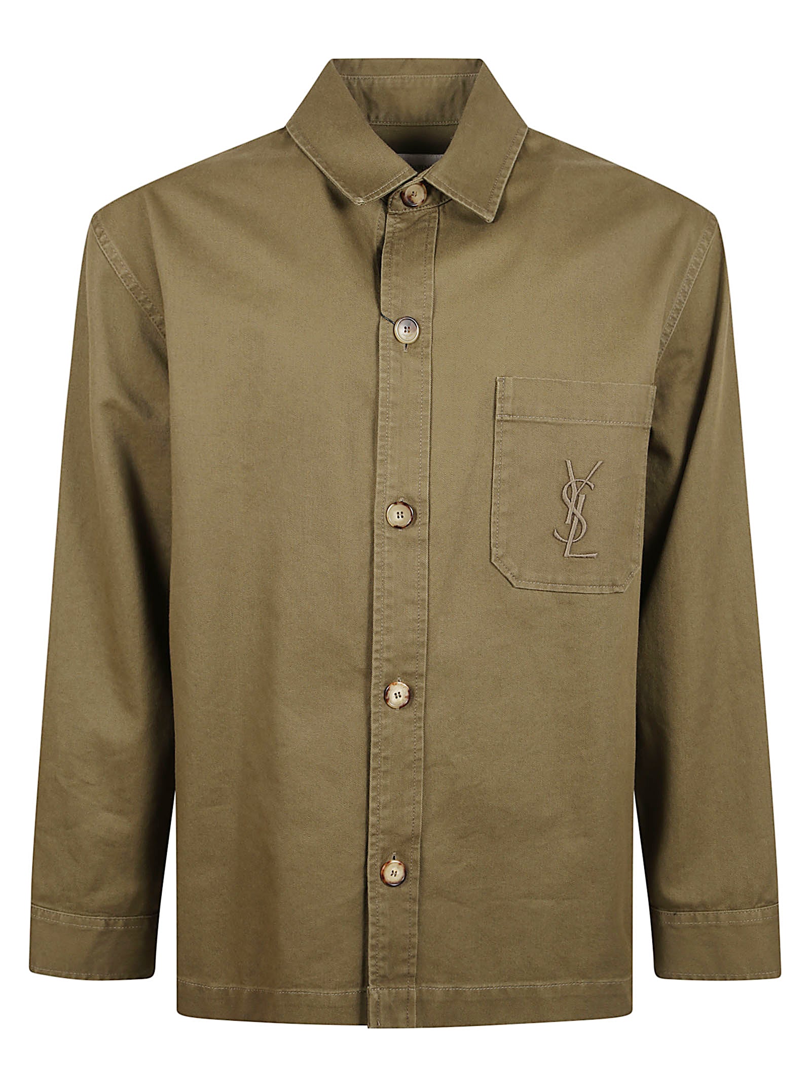 Brown Cotton-Linen Blend Overshirt With Cassandre Embroidery