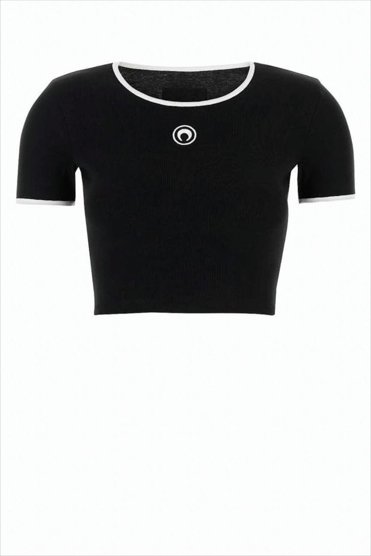 Cropped Fitted Short-Sleeve Top with Contrast Trim