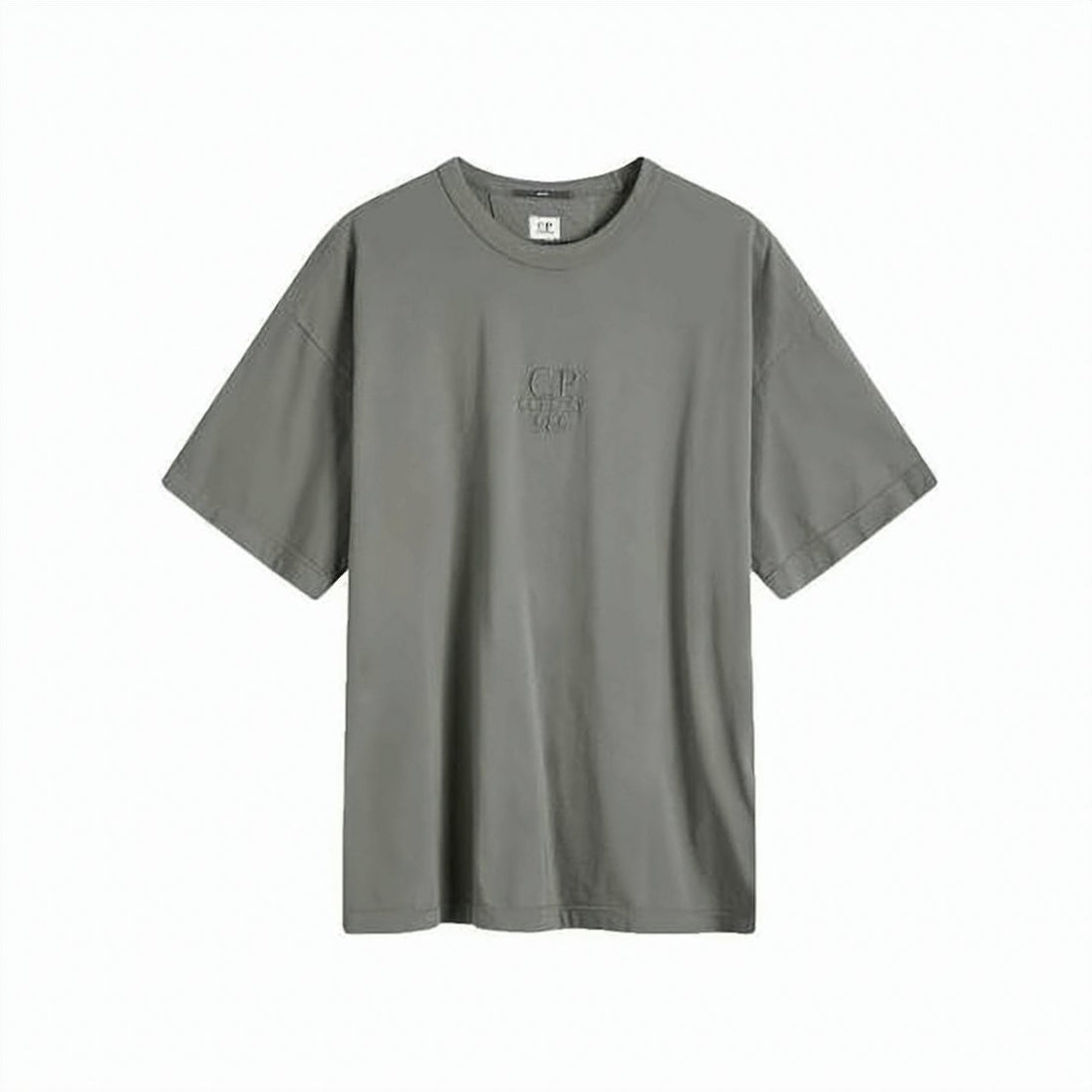 Minimalist Grey Short-Sleeved T-Shirt with Tonal Embroidery