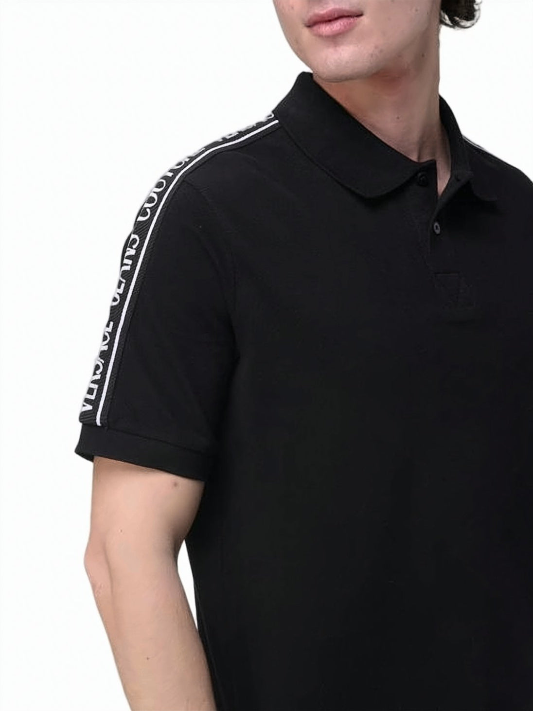 Short-Sleeve Black Polo Shirt With Branded Tape Detailing