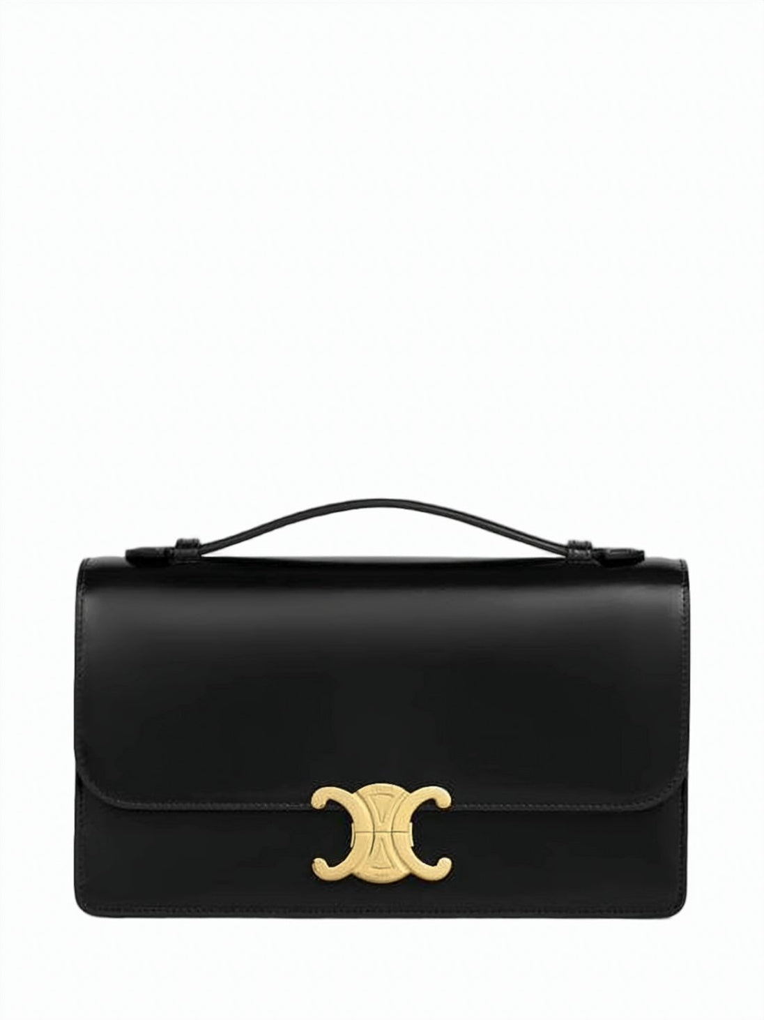 Structured Black Calf Leather Bag with Gold Clasp