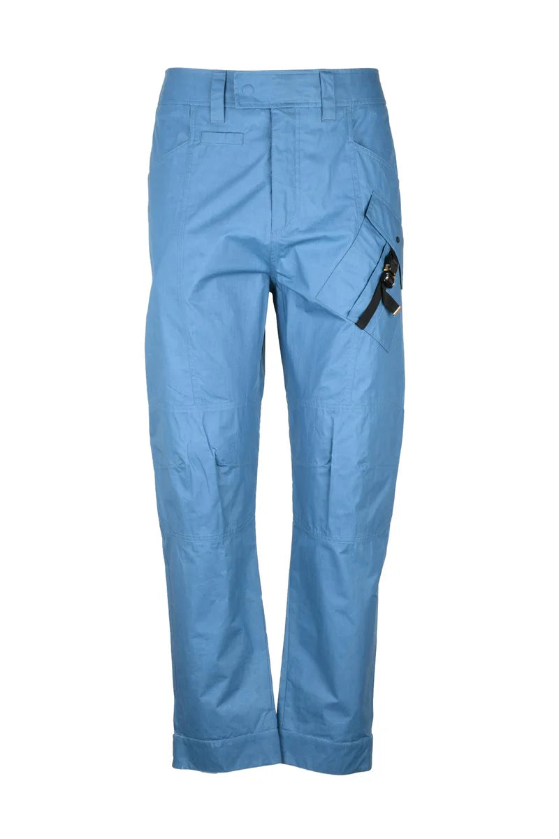 Waxed Effect Cargo Trousers - Light Blue