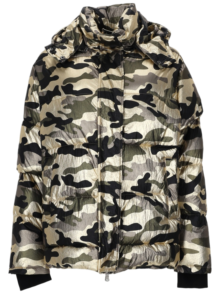 Puffer Jacket With Camouflage Pattern And High Collar