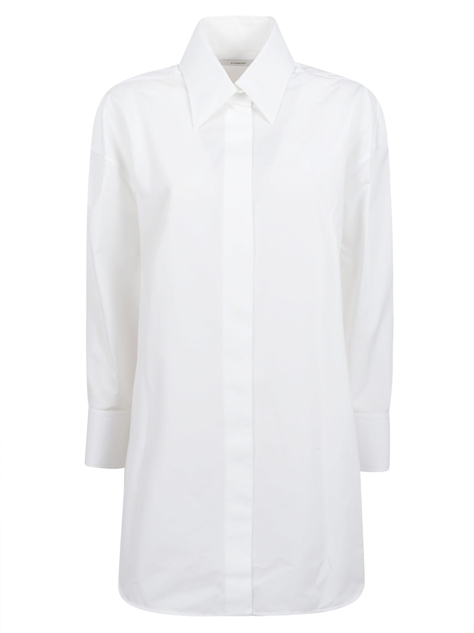 Asymmetrical Hem White Cotton Shirt with Refined Details