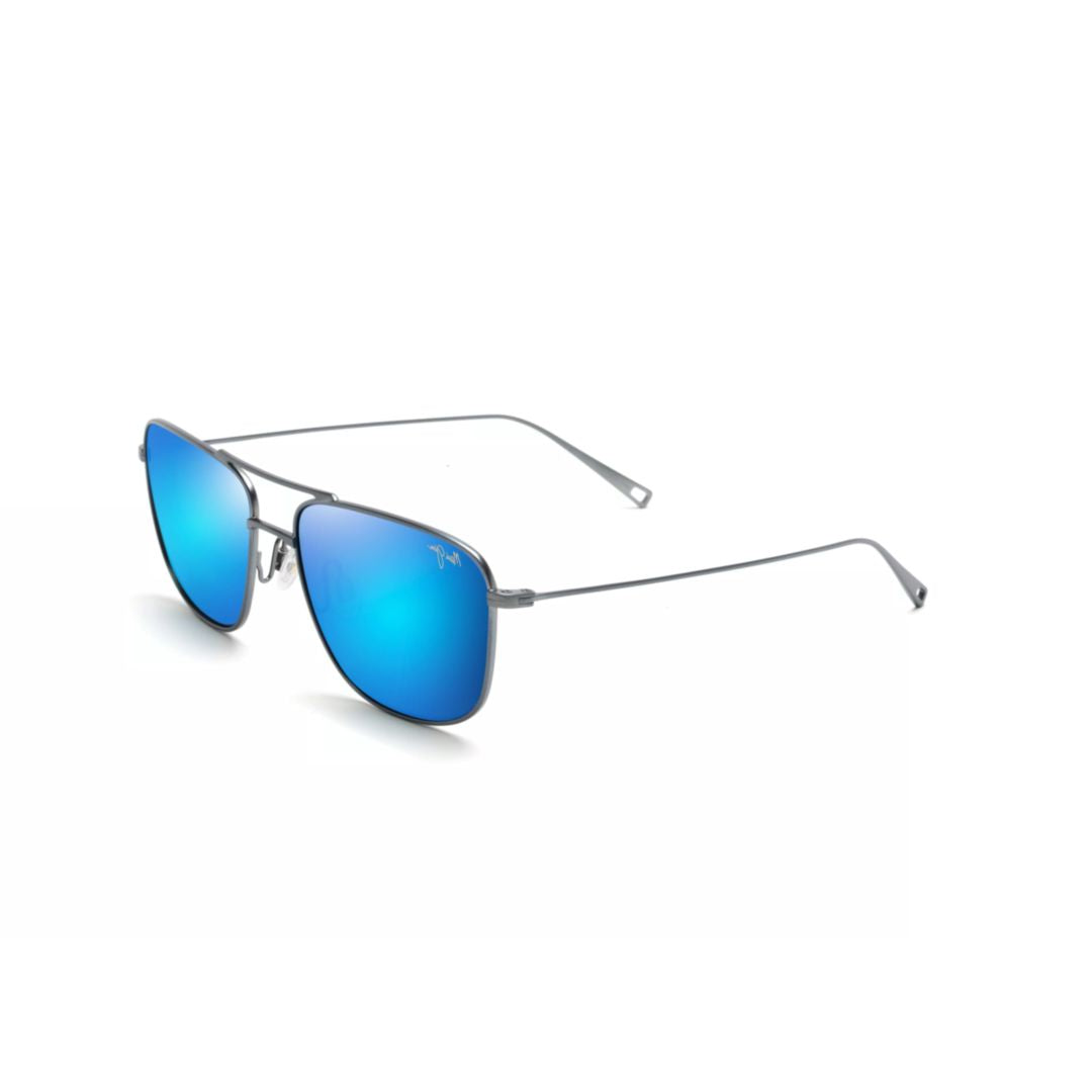 Mikioi Rectangular Reflective Blue Sunglasses with Thin Metal Frame