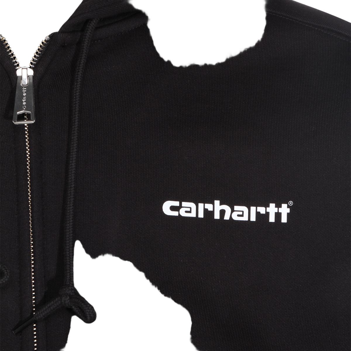 Black Zip-Up Hoodie with Graphic Accents