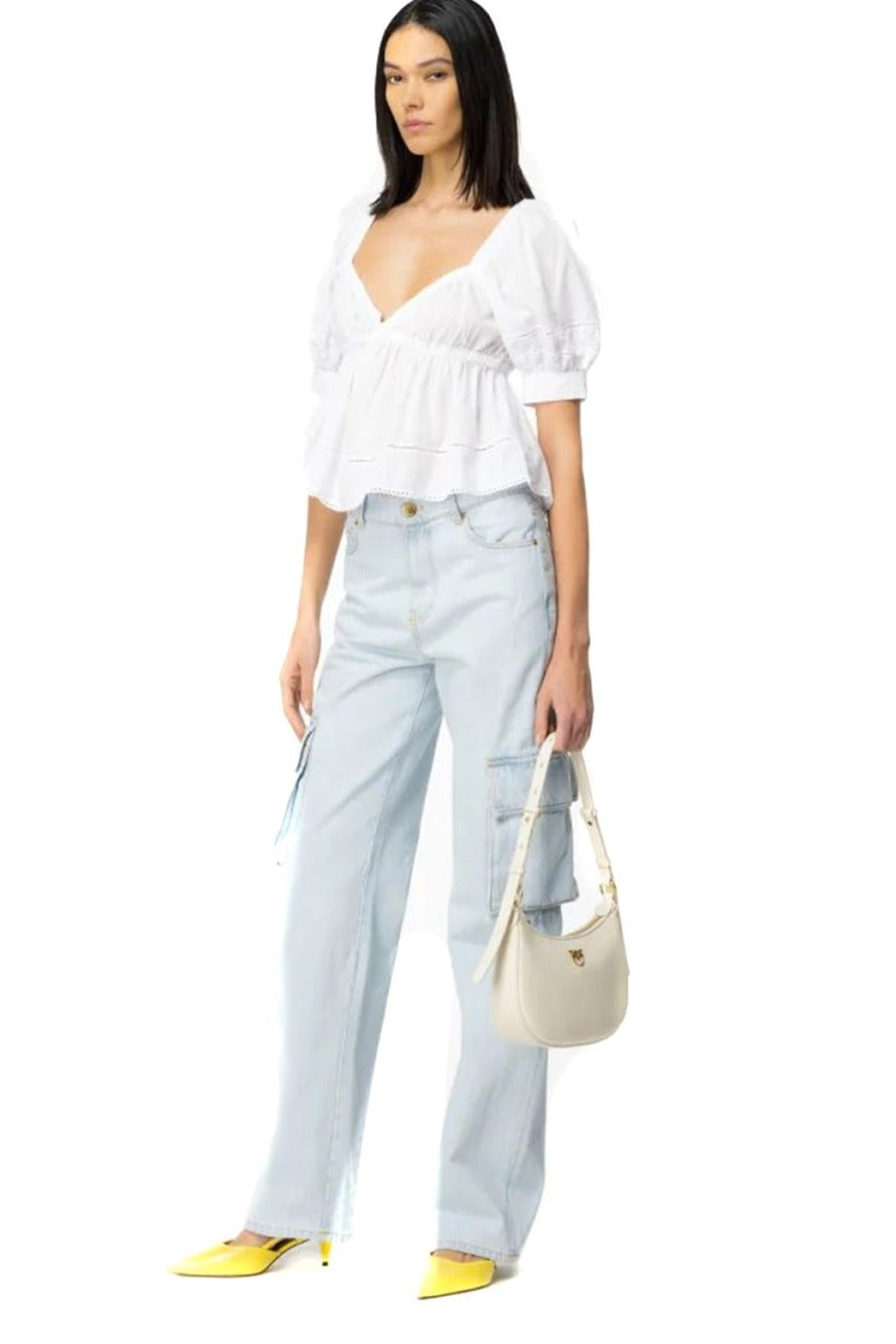 Puffed Sleeve Cotton Top With Design And Detailing
