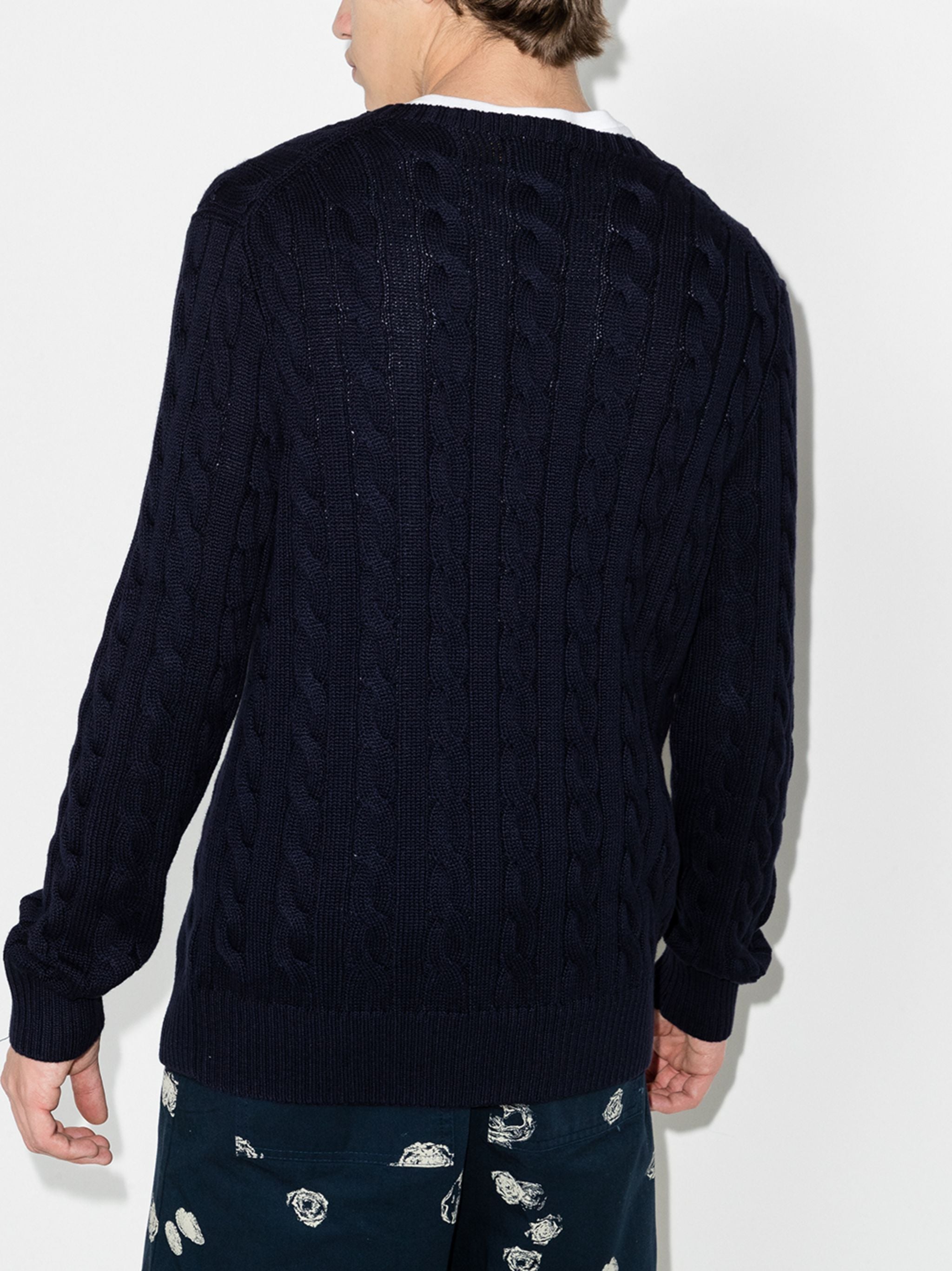 Blue Pullover Cable Knit Cotton Sweater