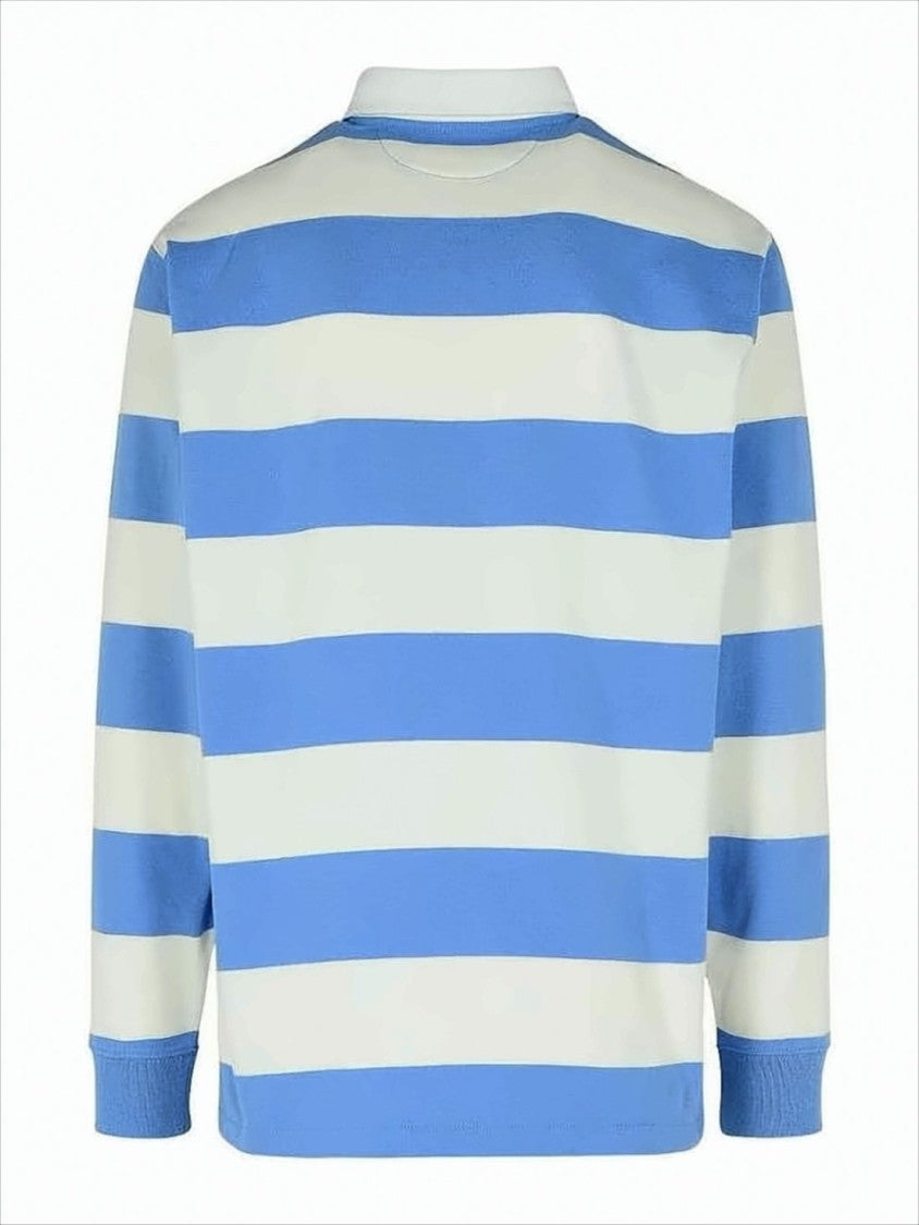 Long-Sleeve Striped Polo Shirt with Classic Collar and Embroidered Logo