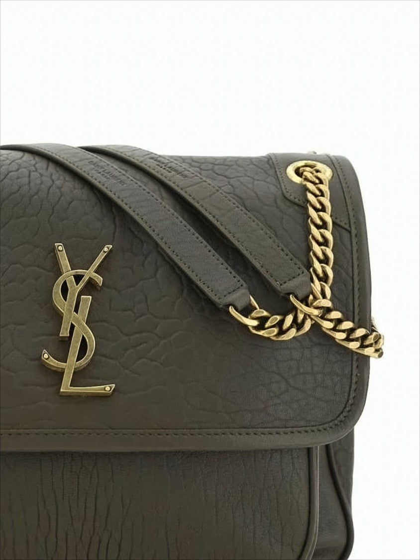 Textured Lambskin Leather Crossbody Bag with Metallic Emblem
