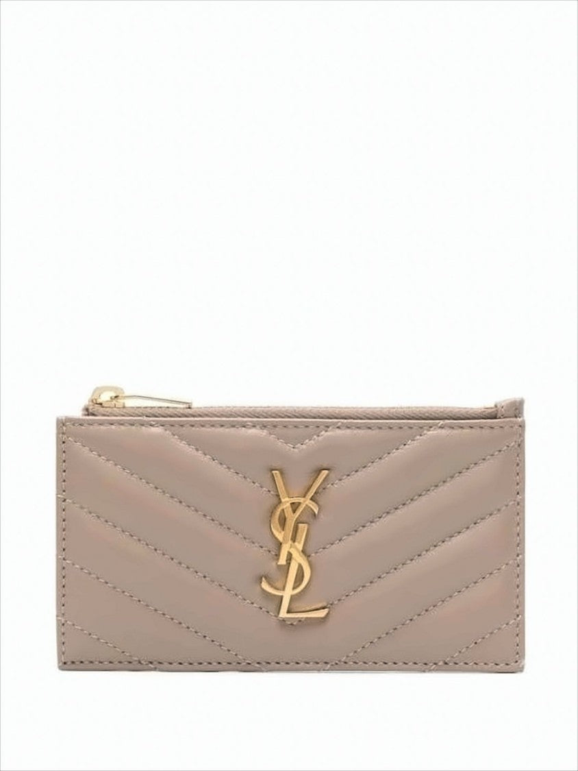 Chevron Quilted Calf Leather Card Wallet