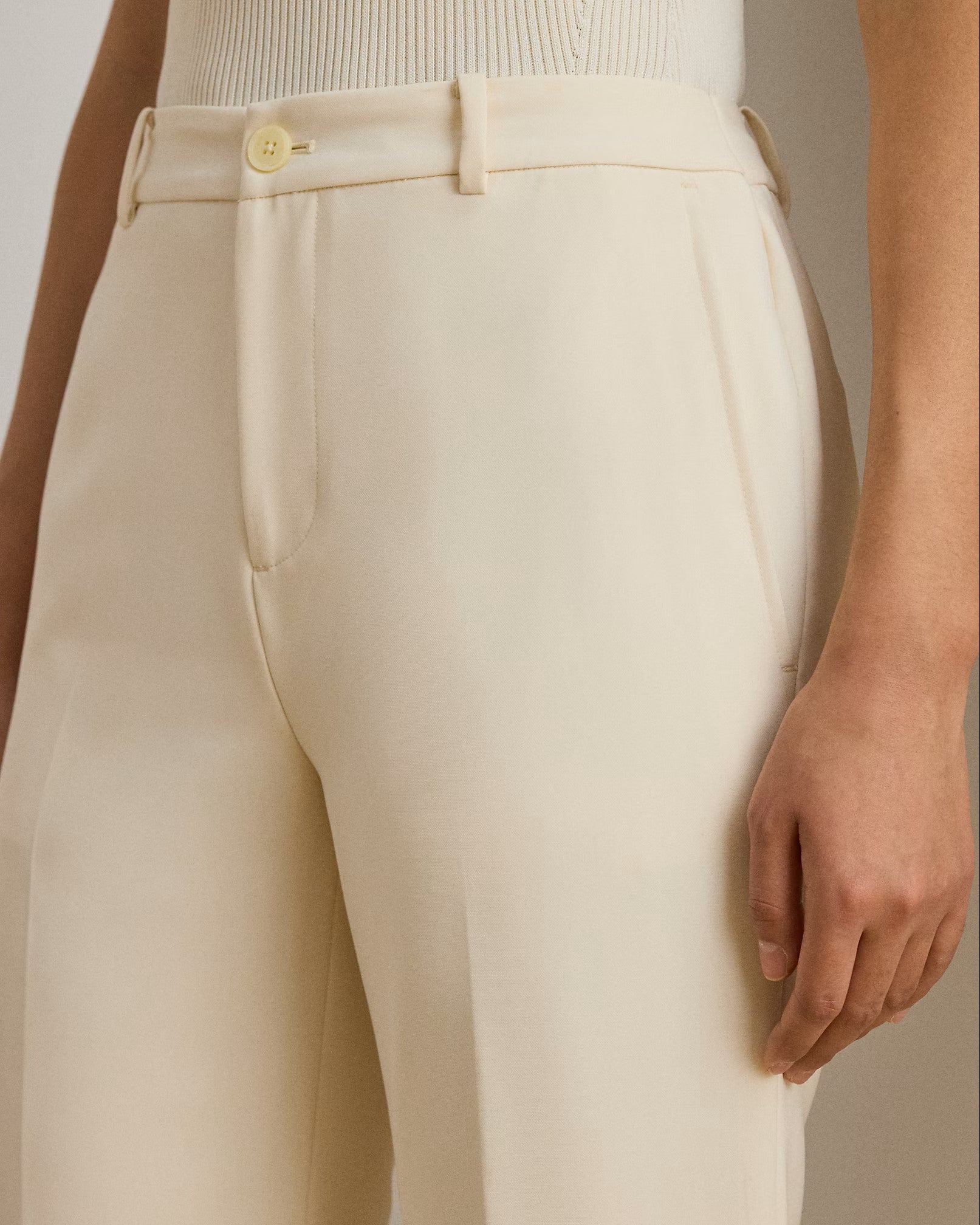 Natural Woven City Crepe Straight Trousers