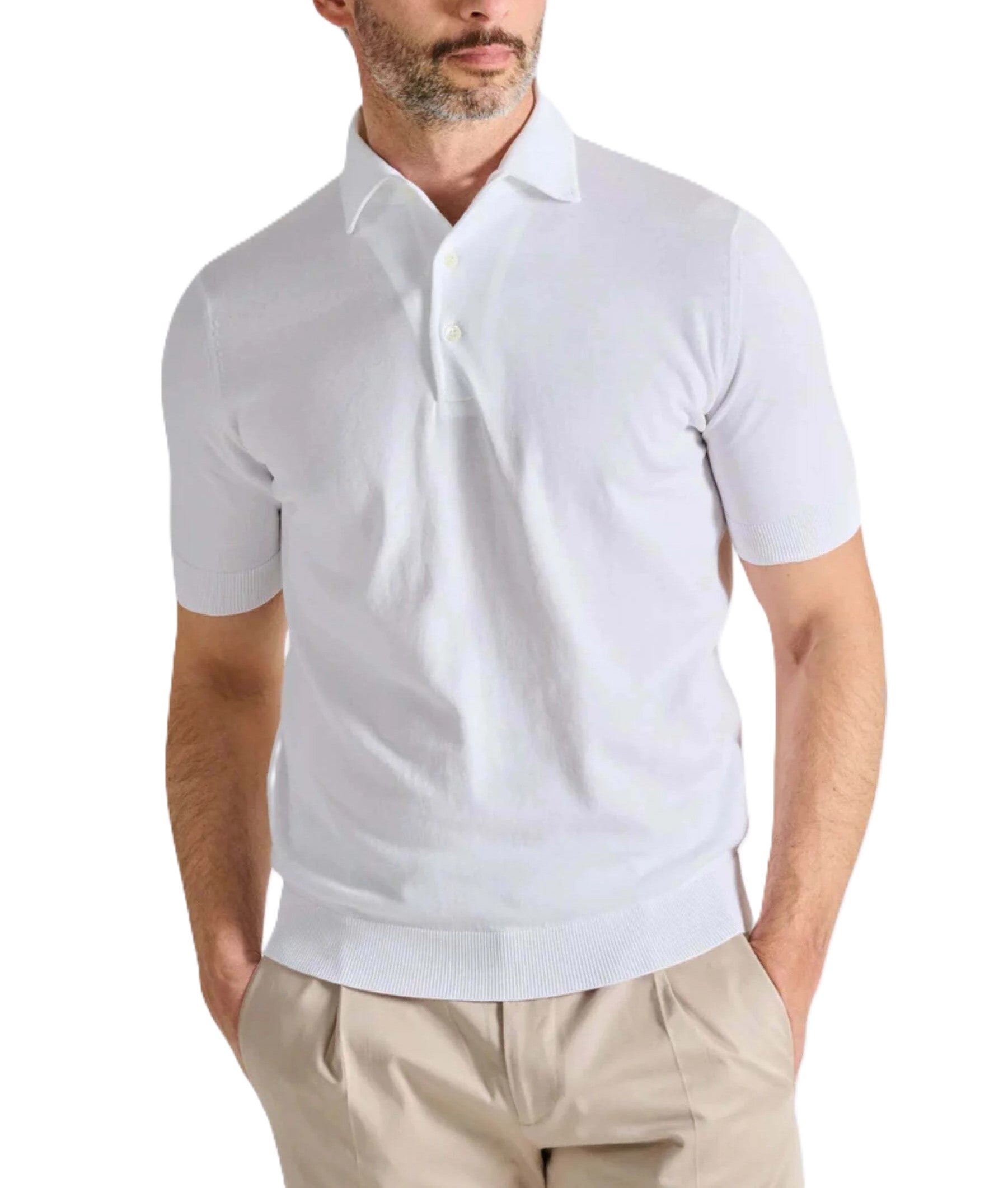 White Cotton Blend Polo Shirt