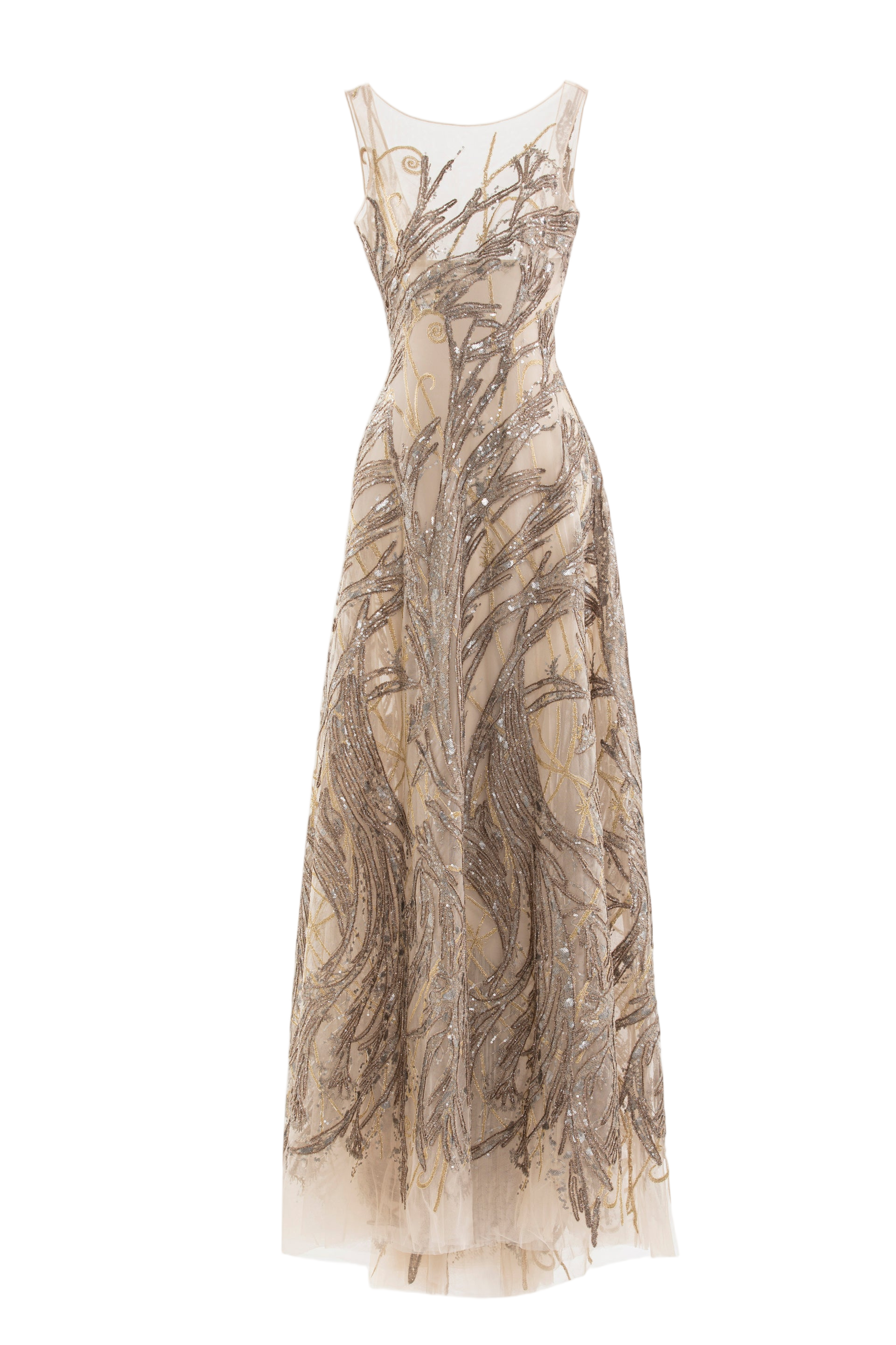Embroidered Long Dress With Bow Cape