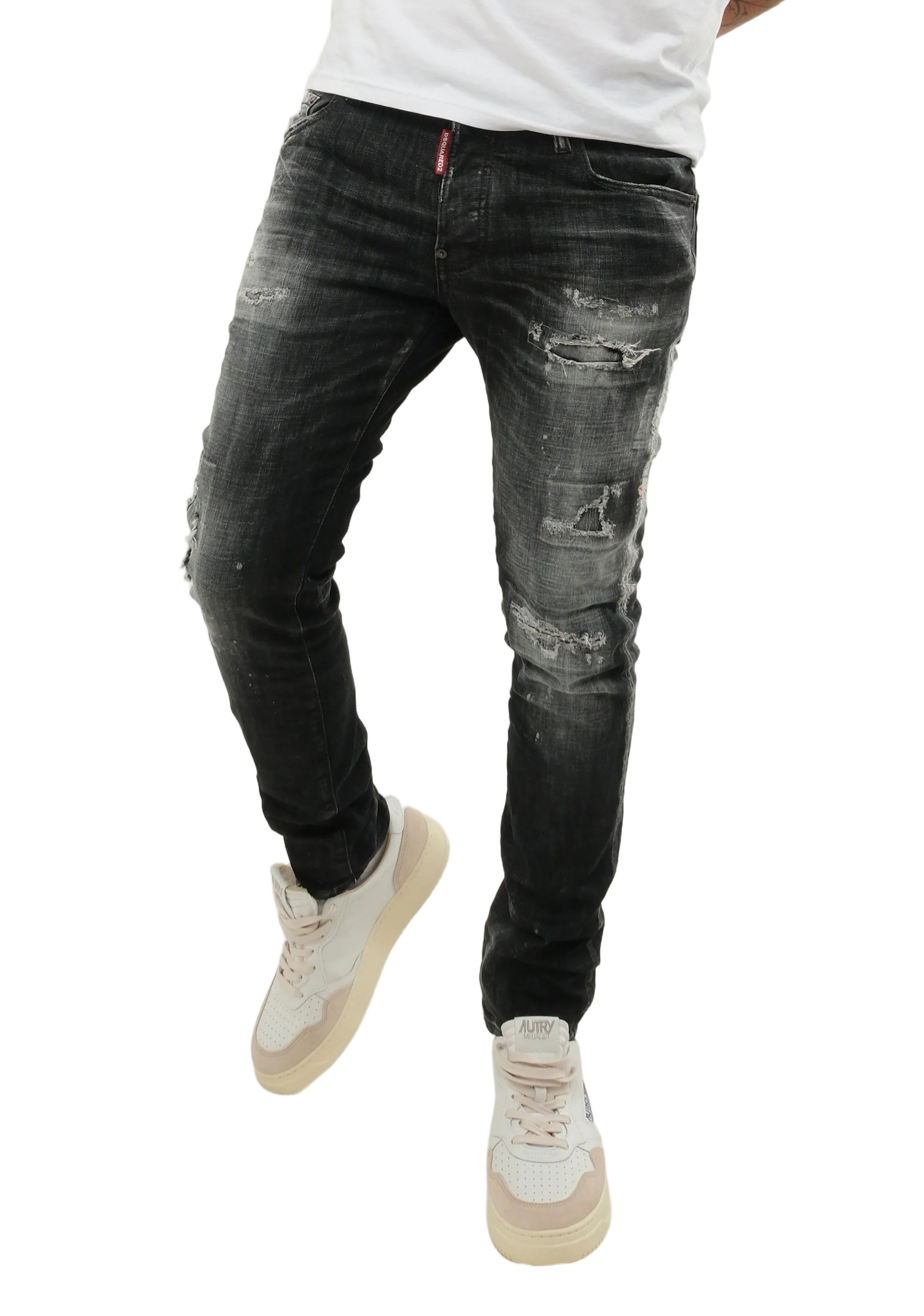 Slim-fit Black Jeans with Distressed Detailing
